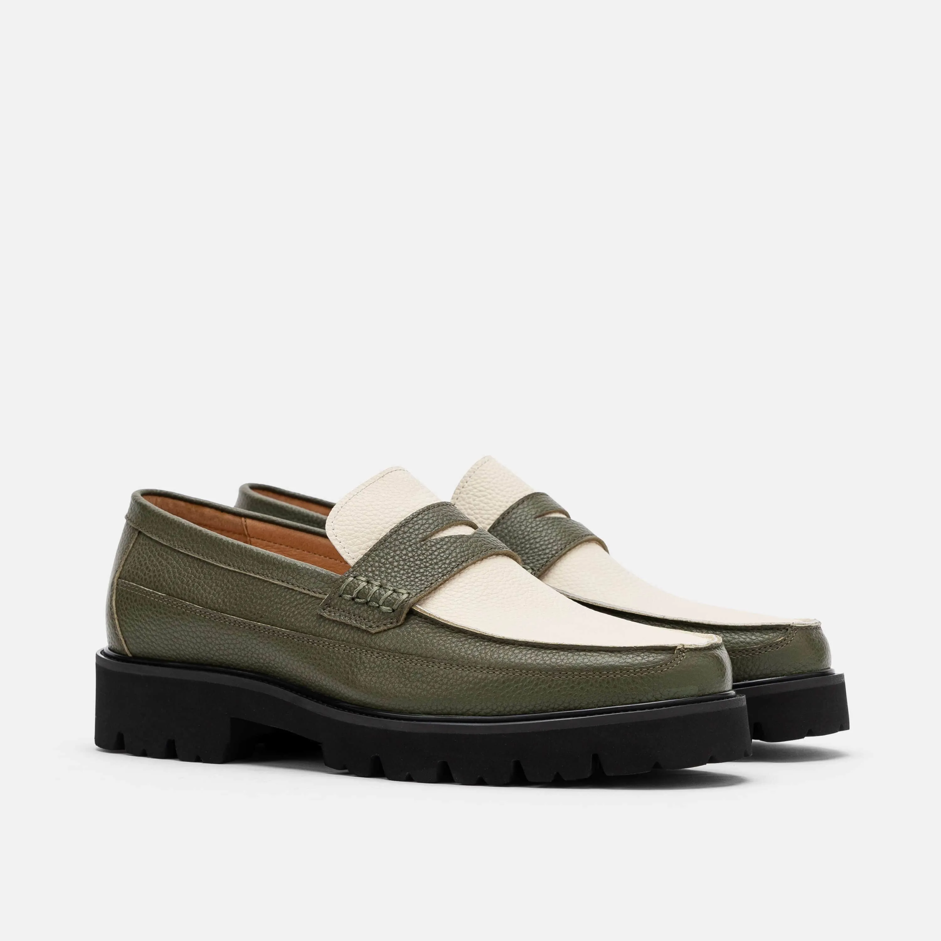 Adler Olive/Weiß Leder Penny Loafers