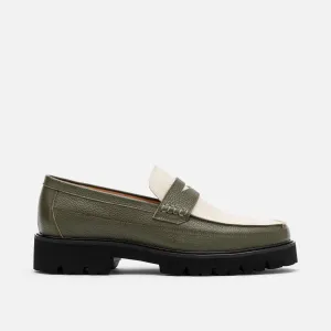 Adler Olive/Weiß Leder Penny Loafers
