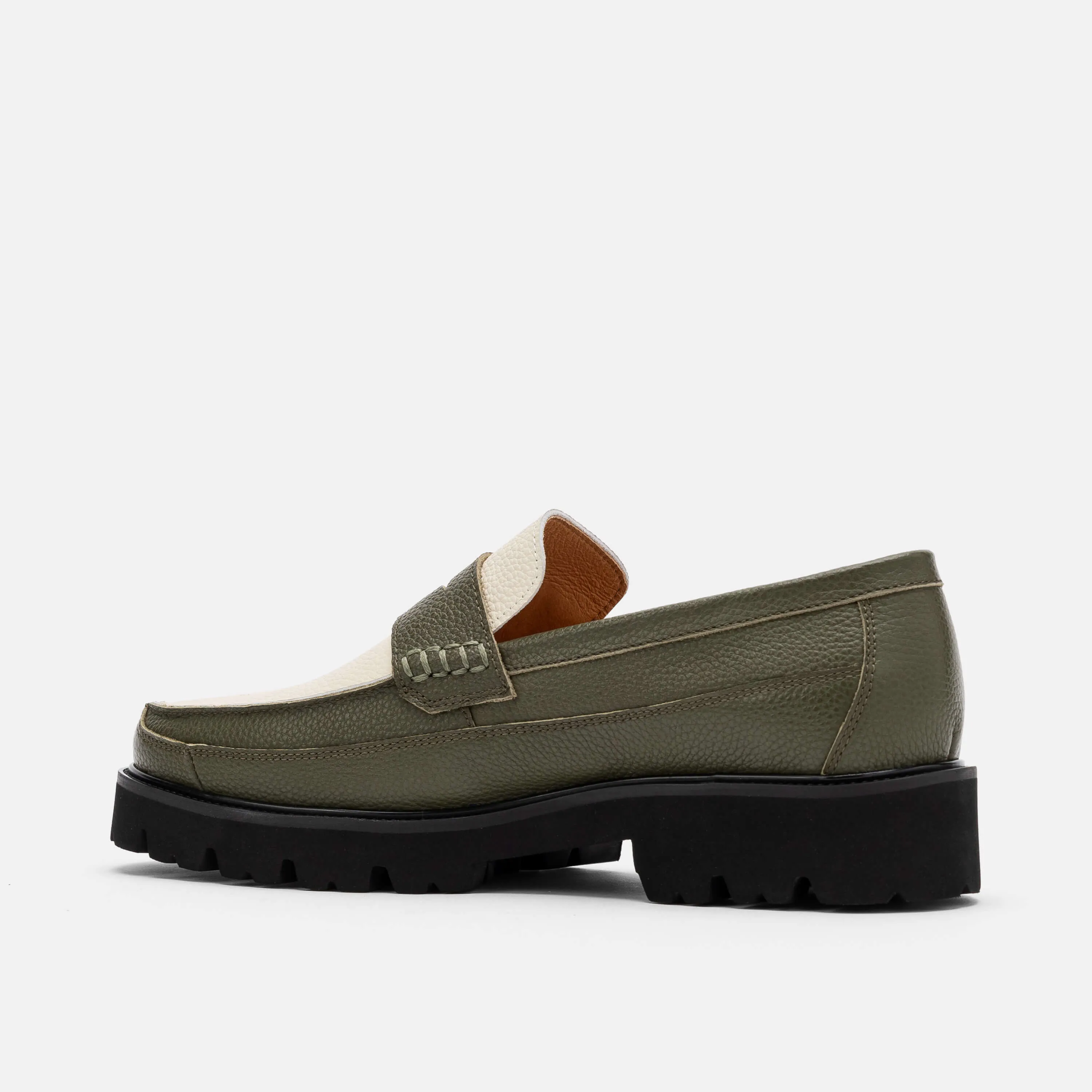 Adler Olive/Weiß Leder Penny Loafers