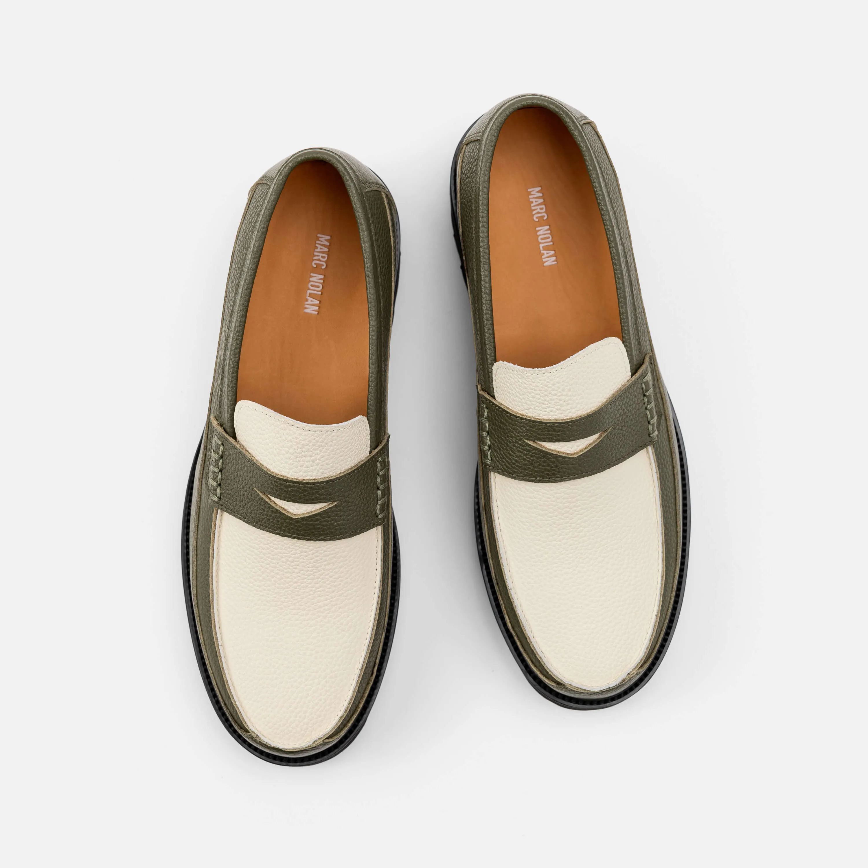 Adler Olive/Weiß Leder Penny Loafers