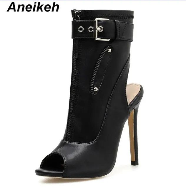 Aneikeh 2019 PU Sommer Knöchelstiefel High Heels Damenschuhe Peep Toe Sexy Lady Chelsea Stiefel Party Dünne Absatzschuhe Größe 35-40 Fashion Nova Schuhe