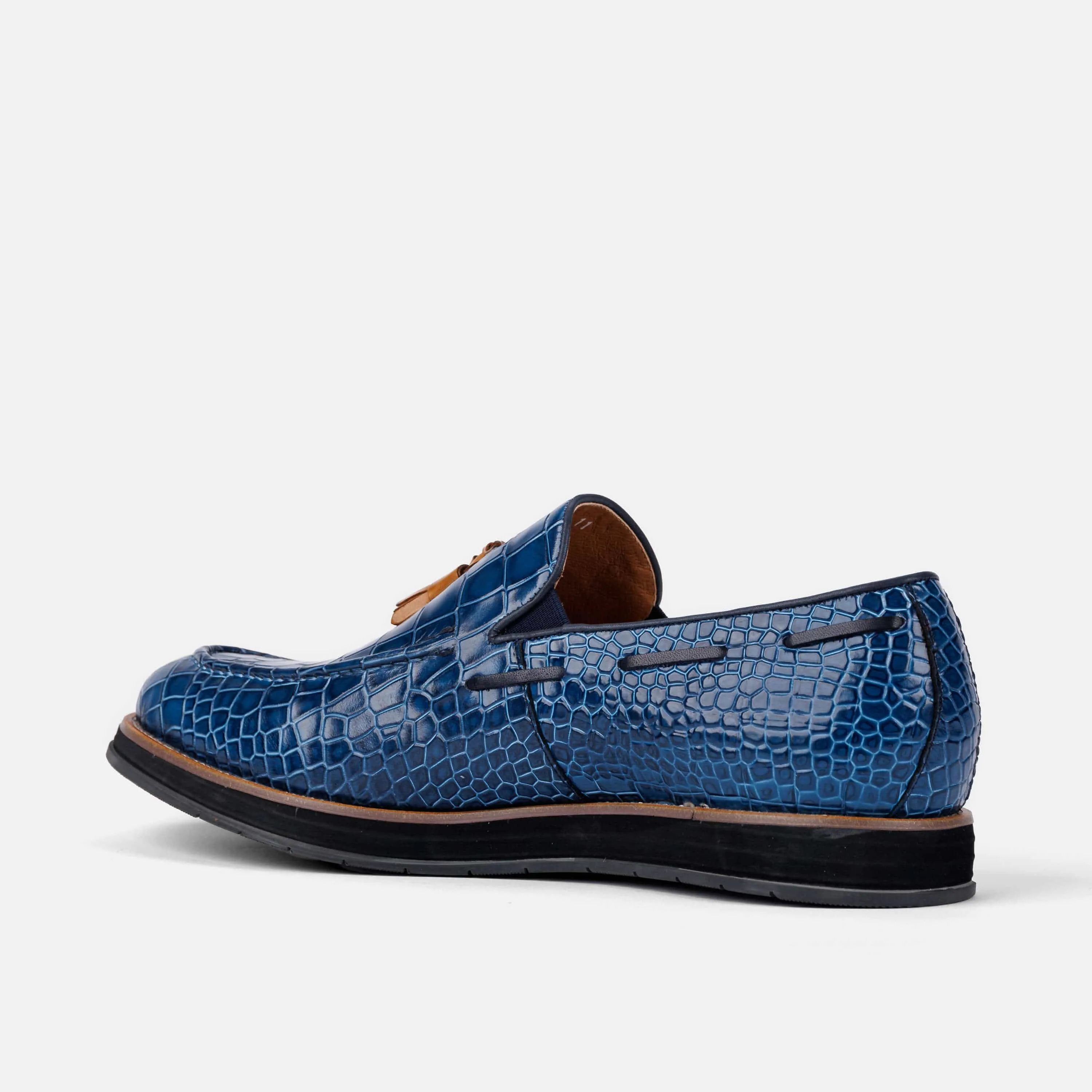 Apollo Blaue Krokodilleder-Quasten-Loafer