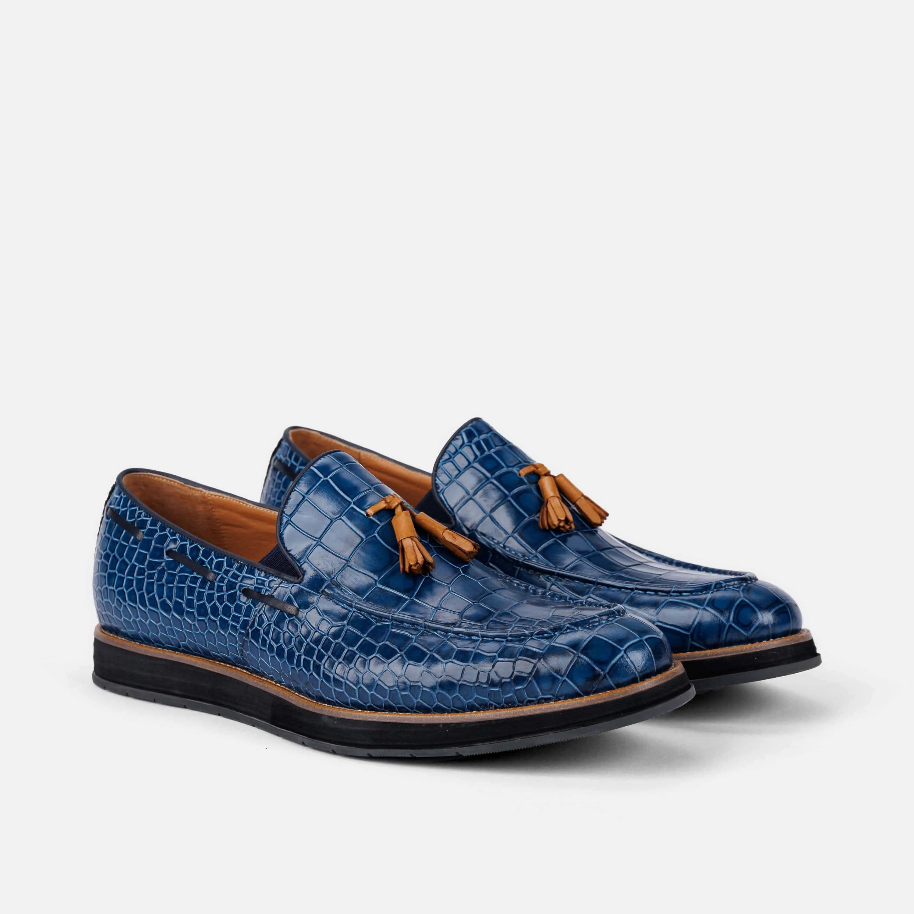 Apollo Blaue Krokodilleder-Quasten-Loafer