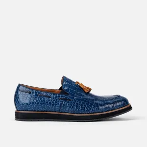 Apollo Blaue Krokodilleder-Quasten-Loafer