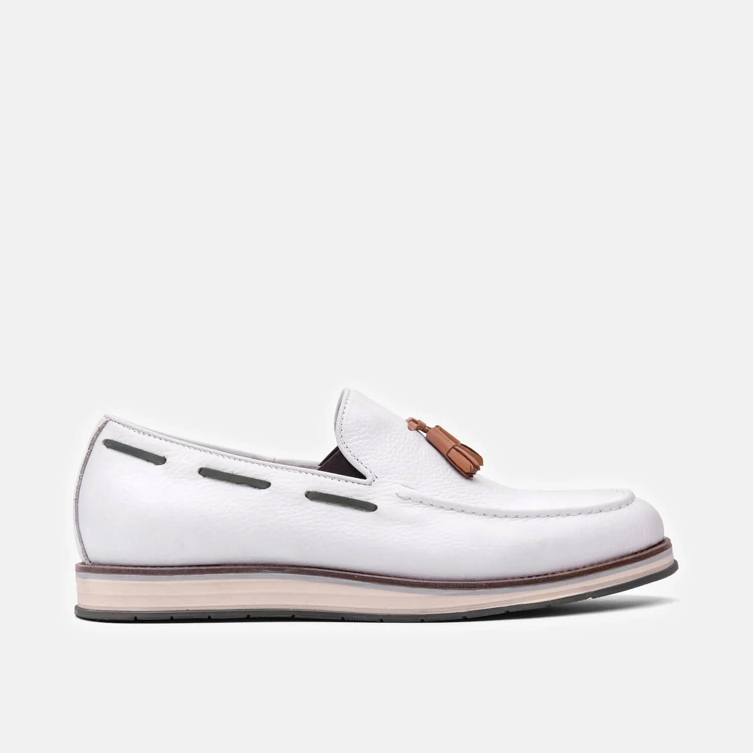 Apollo Weiße Leder-Slipper mit Quaste