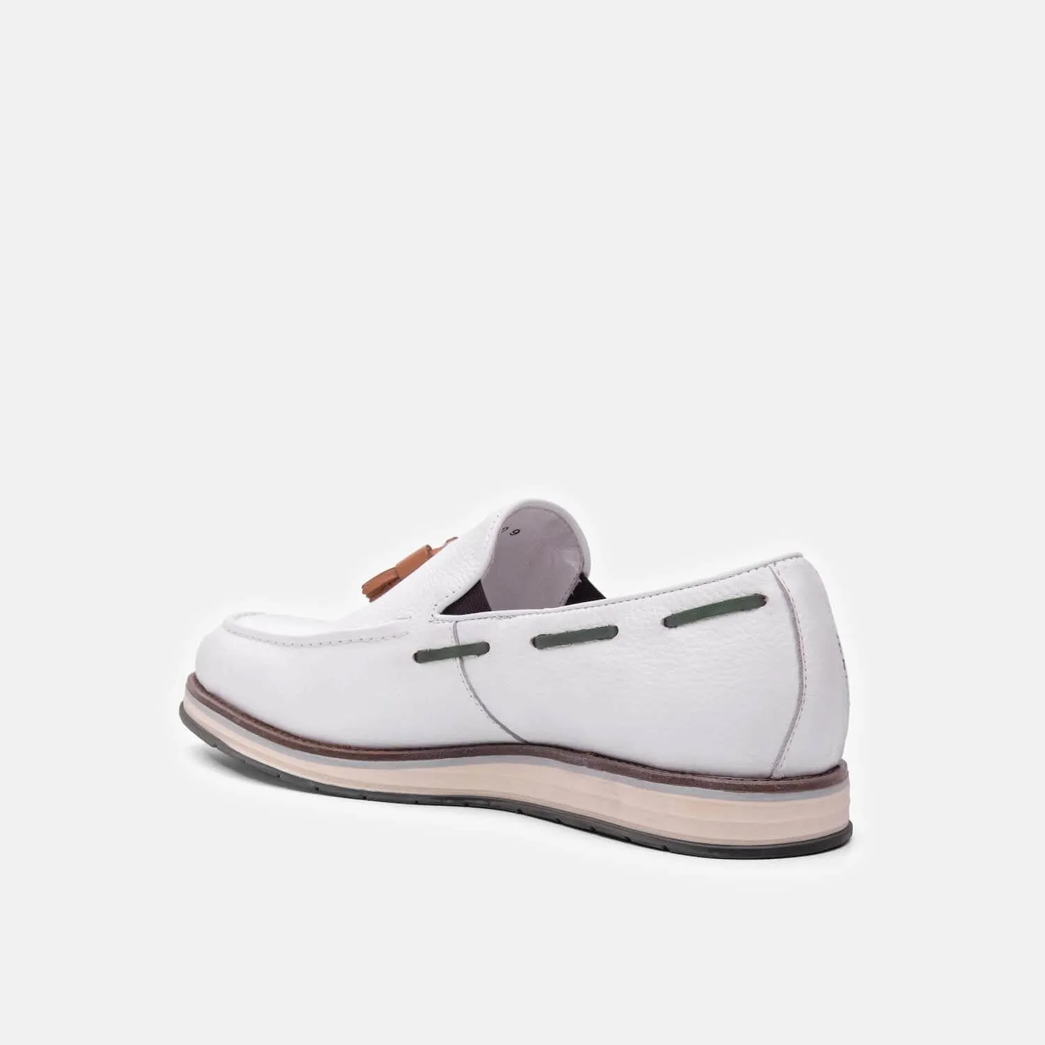 Apollo Weiße Leder-Slipper mit Quaste