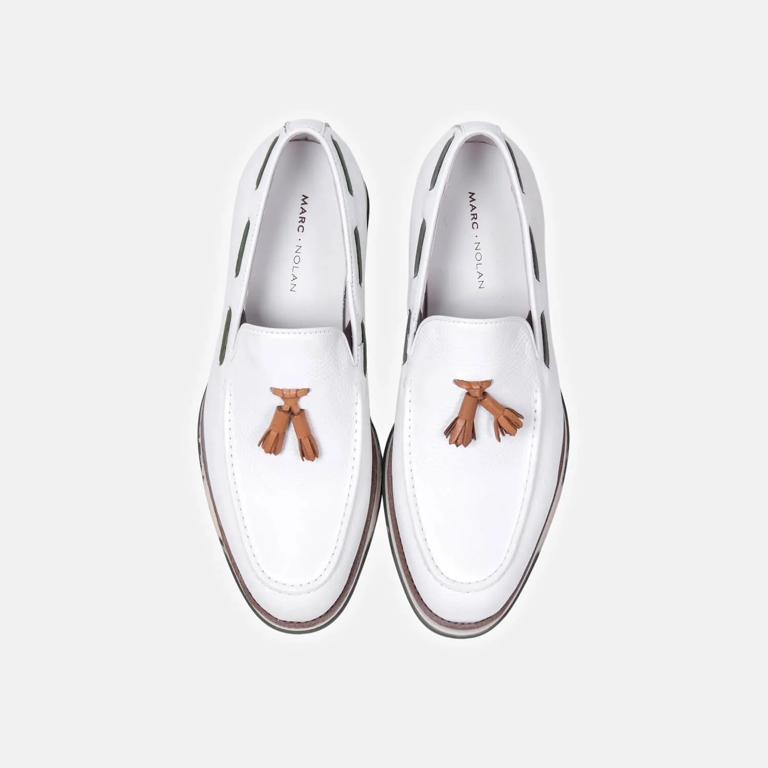 Apollo Weiße Leder-Slipper mit Quaste