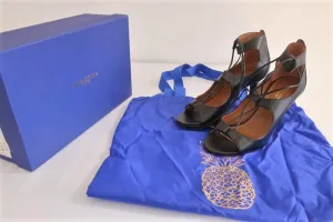 Aquazzura Schnürsandalen Christy Schwarz Leder Größe 36.5 Offene Zehen Absatz