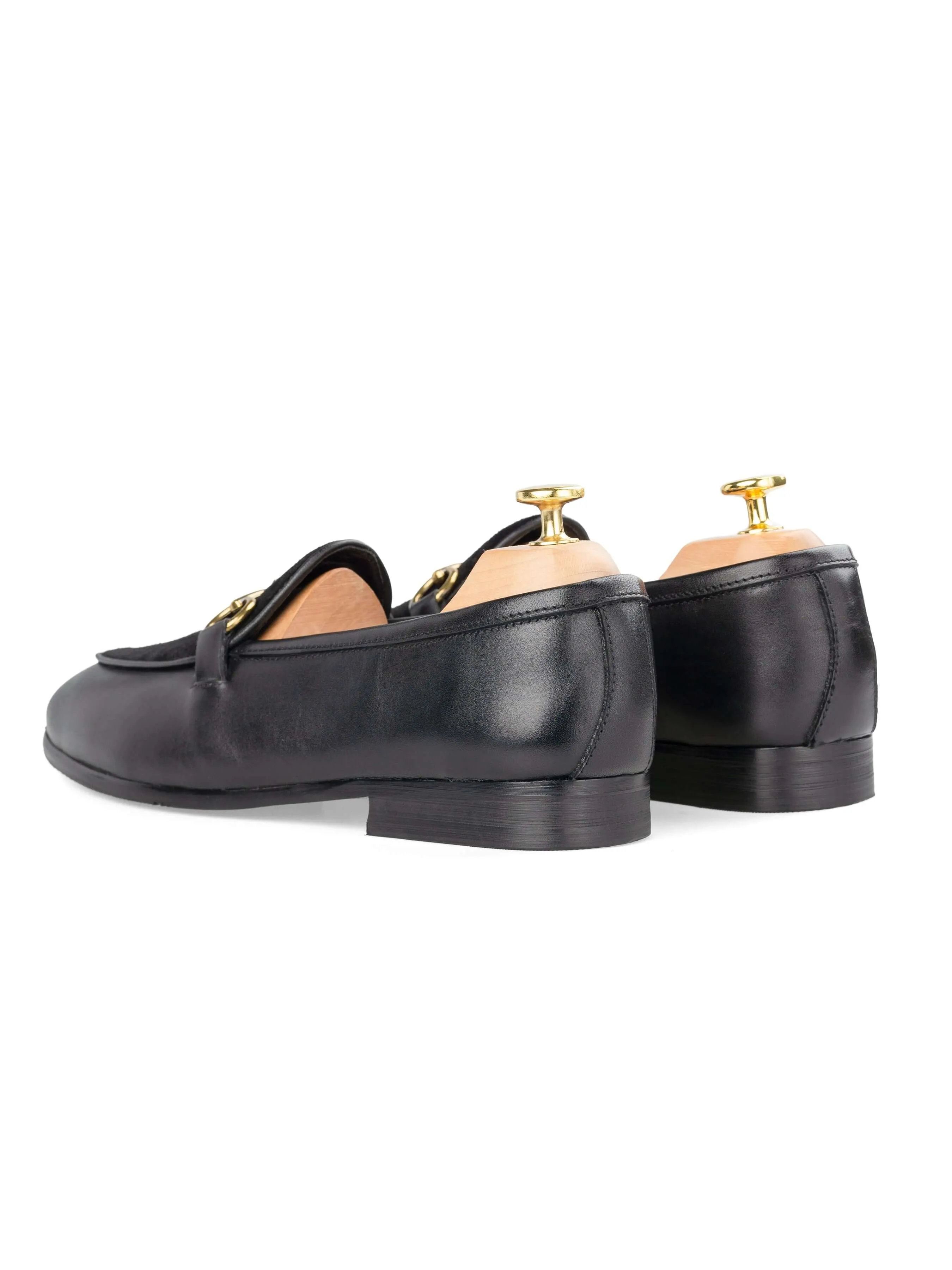 Belgischer Loafer mit Pferdebit-Verschluss - Vollständig in Schwarz & Wildleder (Goldener Verschluss)