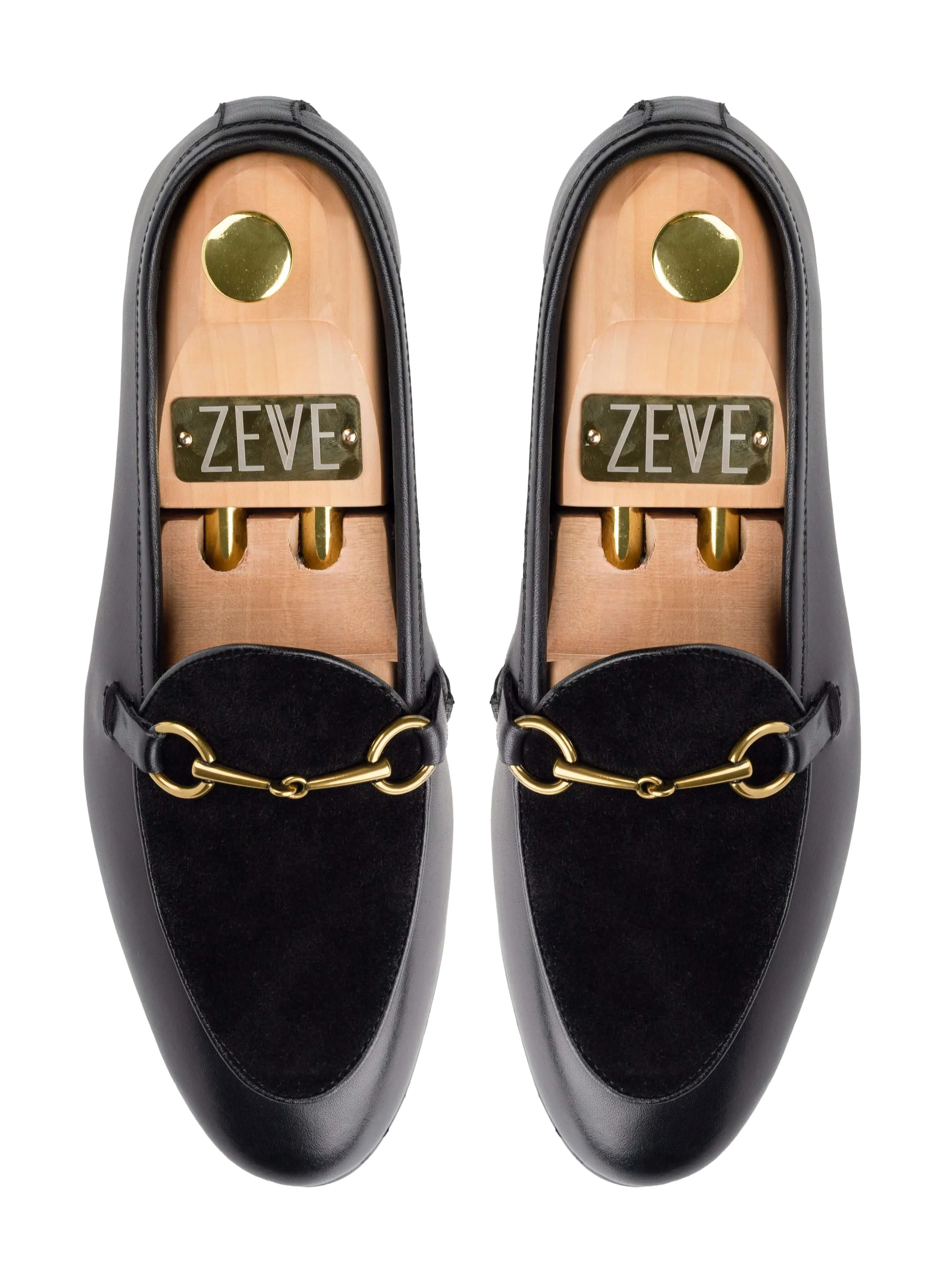 Belgischer Loafer mit Pferdebit-Verschluss - Vollständig in Schwarz & Wildleder (Goldener Verschluss)
