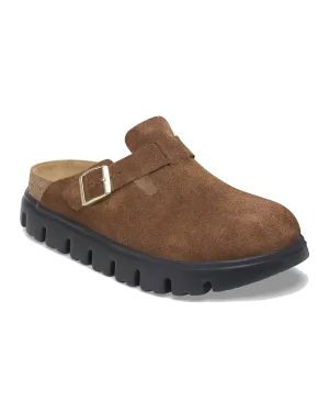 Birkenstock Schuhe Papillio Boston Chunky Wildleder Sandalen in Dunkeltee & Schwarz