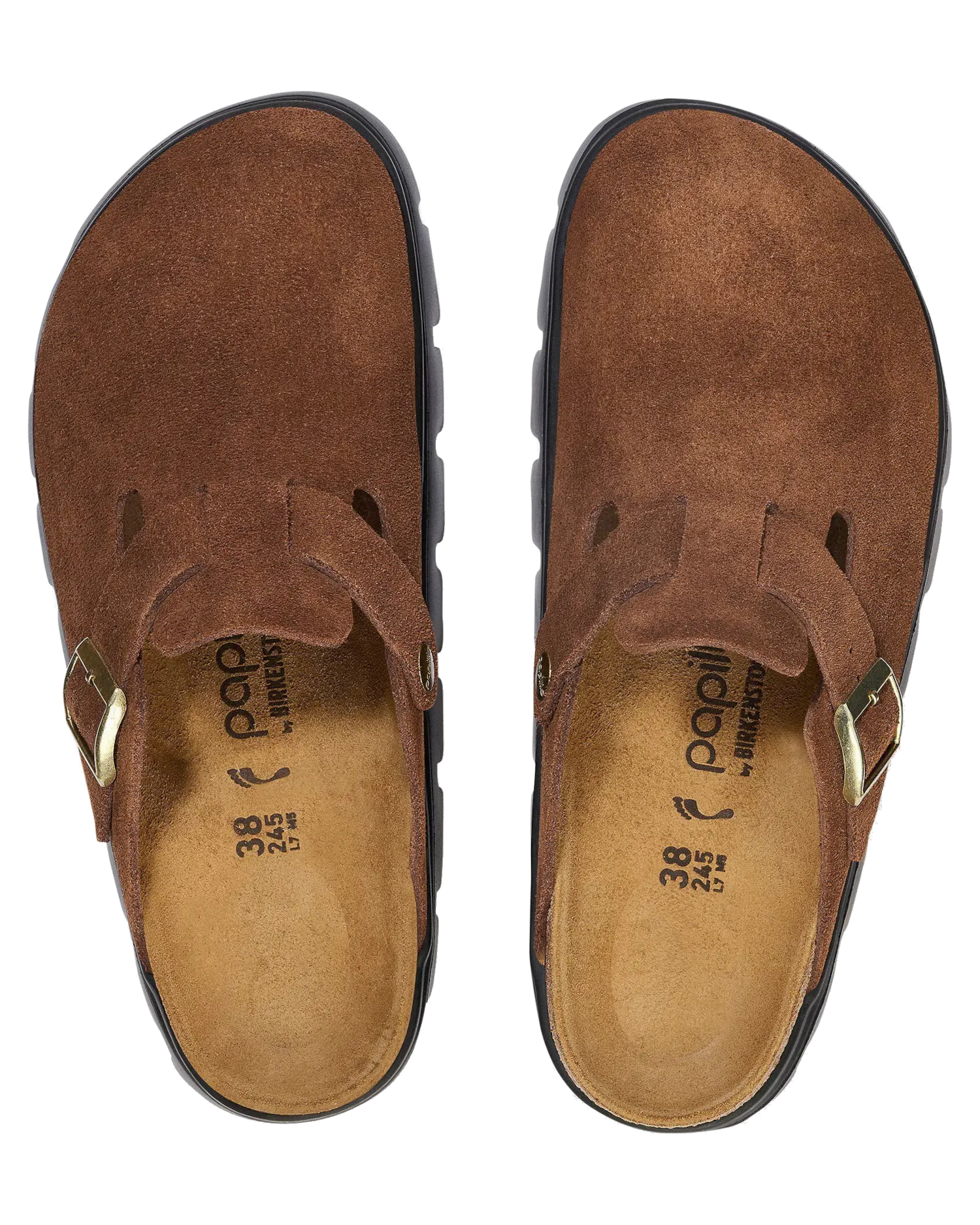 Birkenstock Schuhe Papillio Boston Chunky Wildleder Sandalen in Dunkeltee & Schwarz