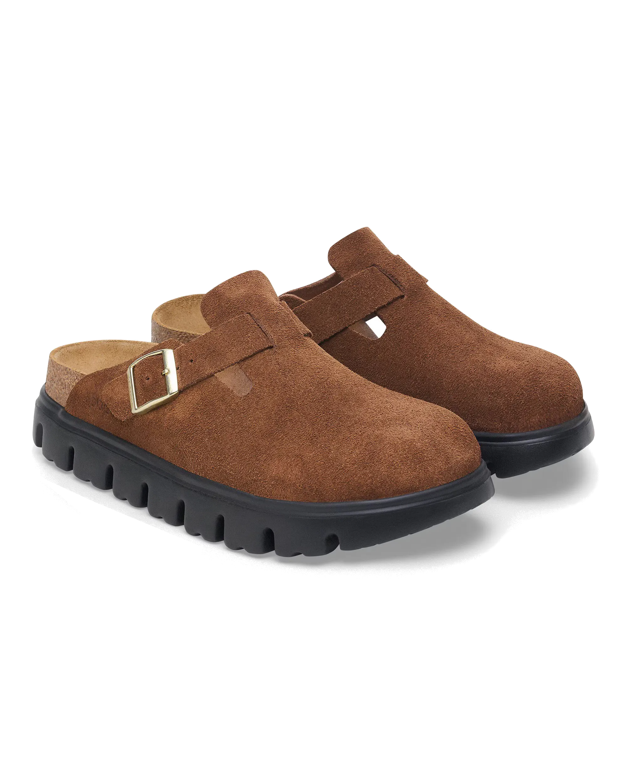 Birkenstock Schuhe Papillio Boston Chunky Wildleder Sandalen in Dunkeltee & Schwarz
