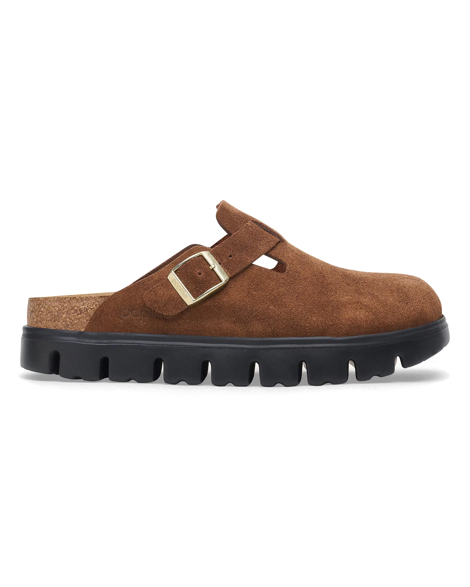 Birkenstock Schuhe Papillio Boston Chunky Wildleder Sandalen in Dunkeltee & Schwarz