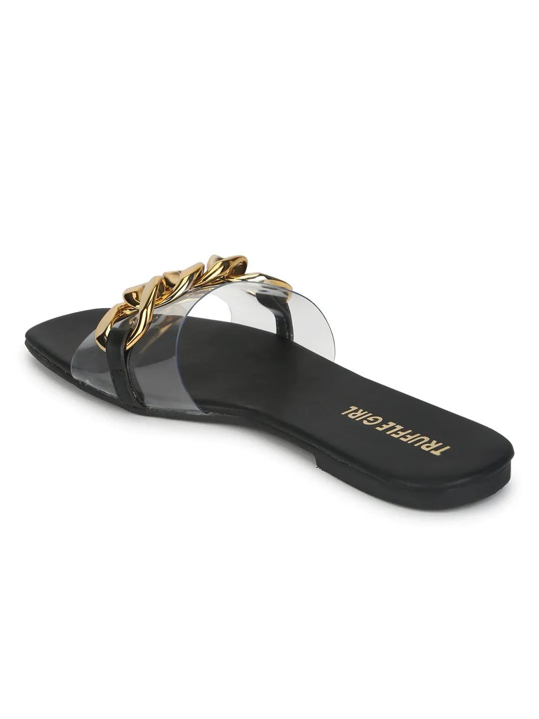 Schwarze PU-Goldketten-Slides