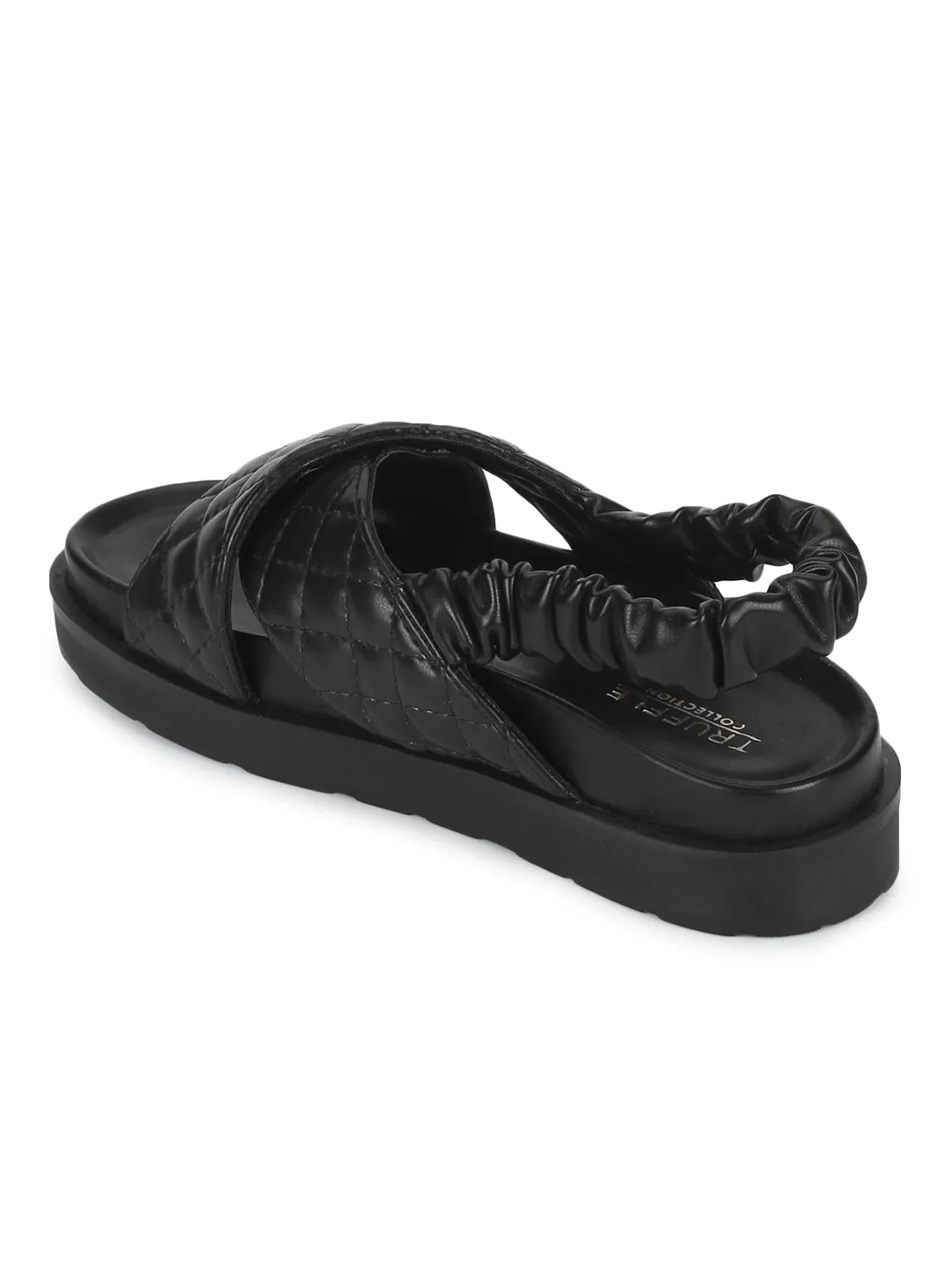 Schwarze PU-Sandalen mit Steppung und Plateausohle