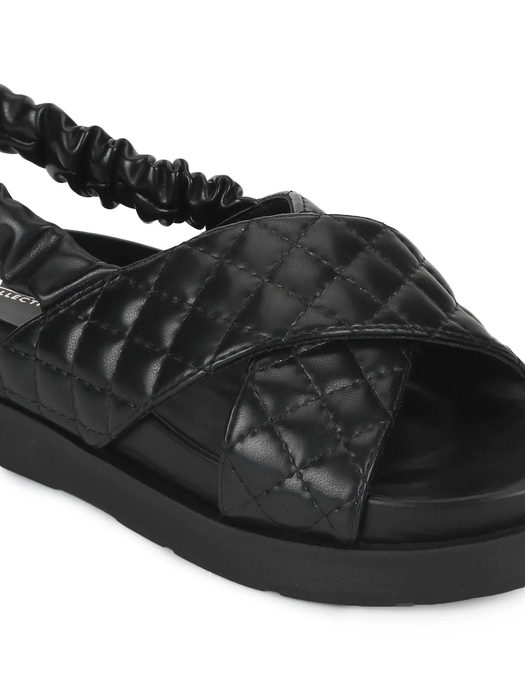 Schwarze PU-Sandalen mit Steppung und Plateausohle