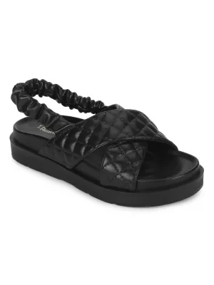 Schwarze PU-Sandalen mit Steppung und Plateausohle