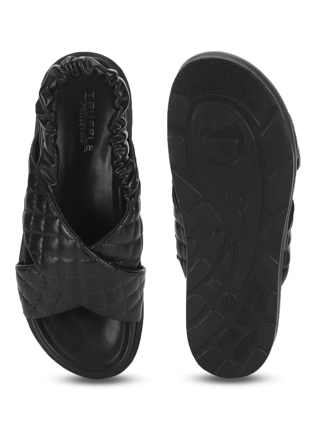 Schwarze PU-Sandalen mit Steppung und Plateausohle