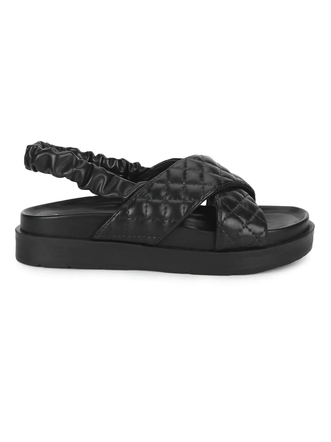 Schwarze PU-Sandalen mit Steppung und Plateausohle