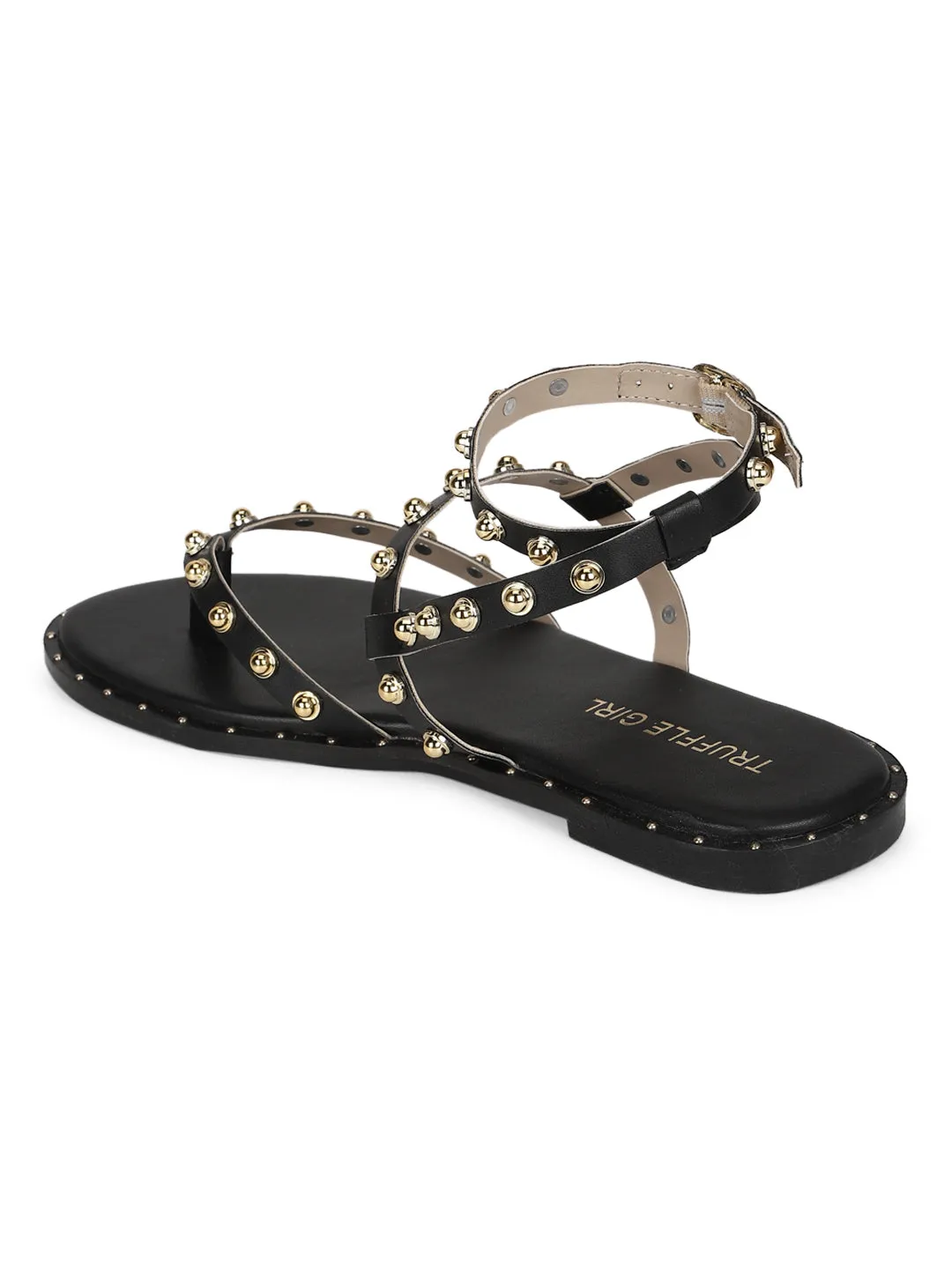 Schwarze PU-Sandalen mit Nieten (TC-ST-1209-BLK)