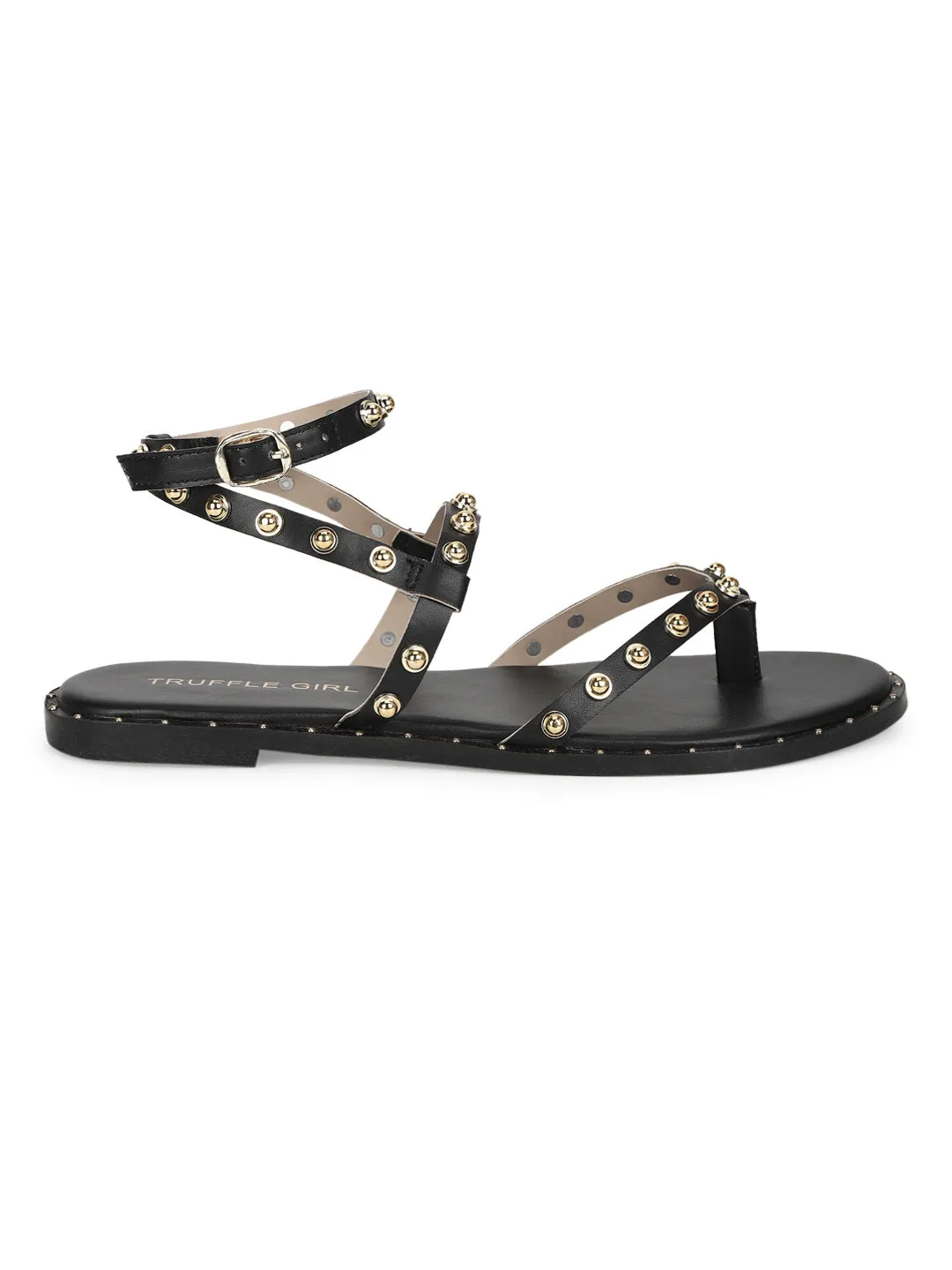 Schwarze PU-Sandalen mit Nieten (TC-ST-1209-BLK)