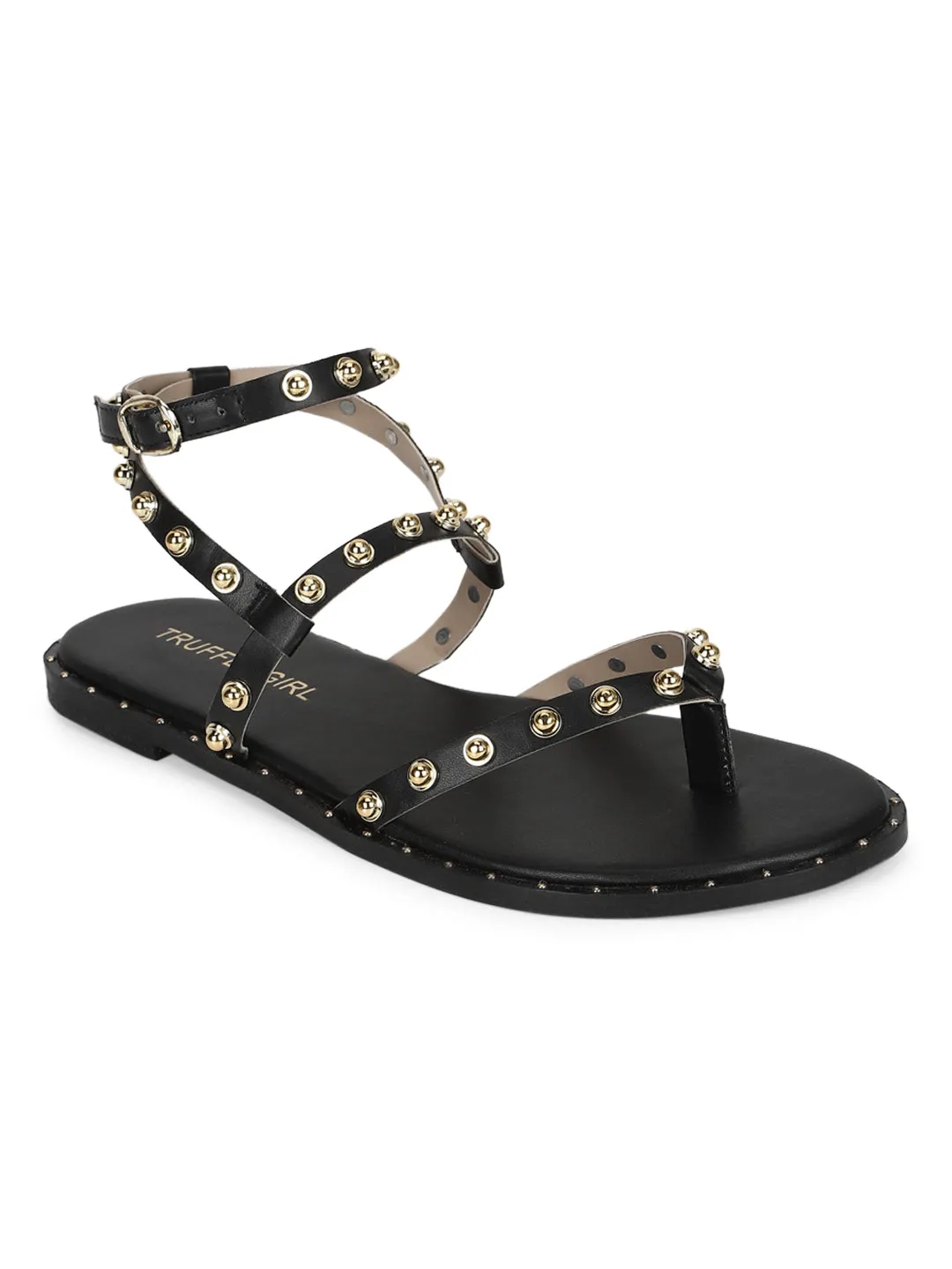 Schwarze PU-Sandalen mit Nieten (TC-ST-1209-BLK)
