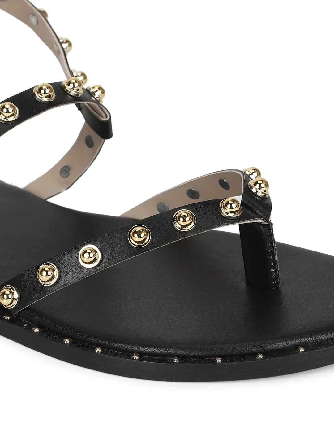 Schwarze PU-Sandalen mit Nieten (TC-ST-1209-BLK)