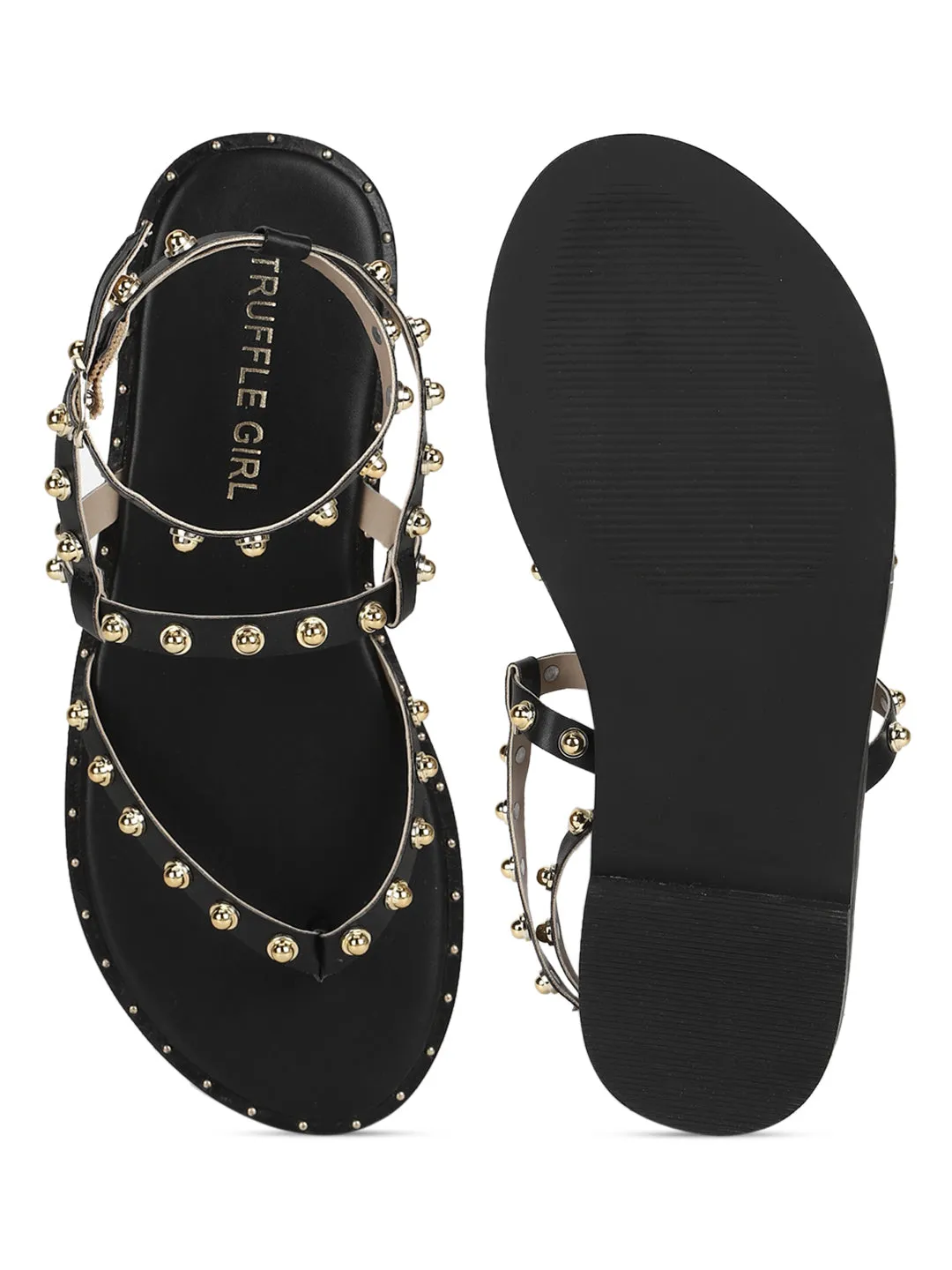 Schwarze PU-Sandalen mit Nieten (TC-ST-1209-BLK)