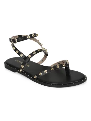 Schwarze PU-Sandalen mit Nieten (TC-ST-1209-BLK)