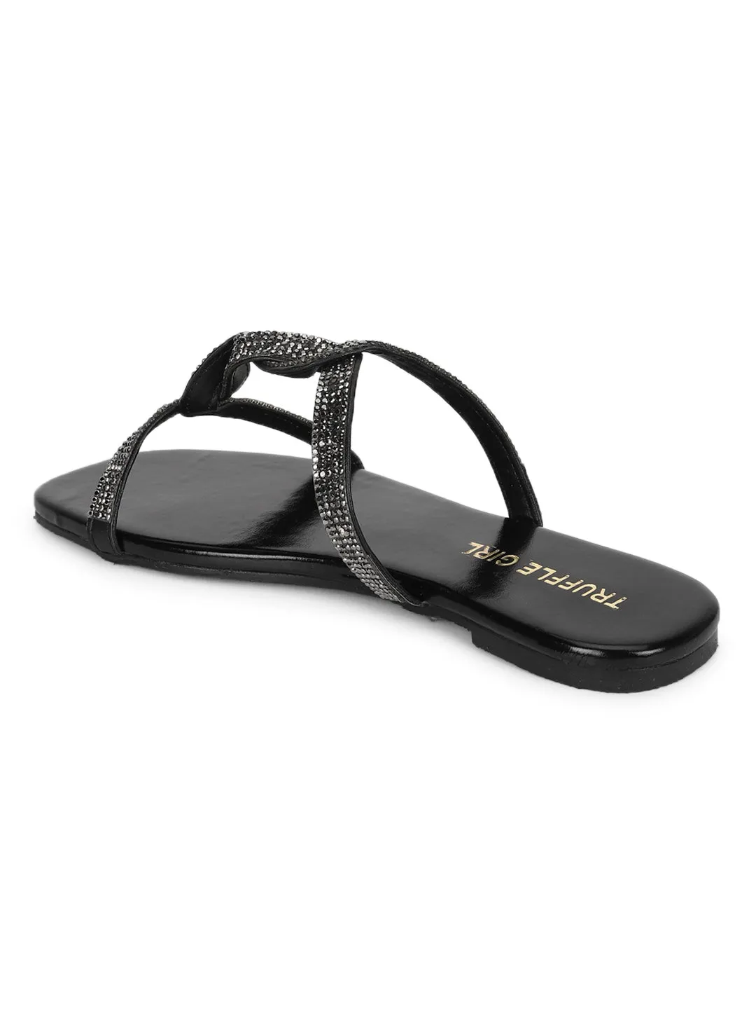 Schwarze PU-Schnürung mit Strasssteinen Slip-Ons (TC-ST-1218-BLK)
