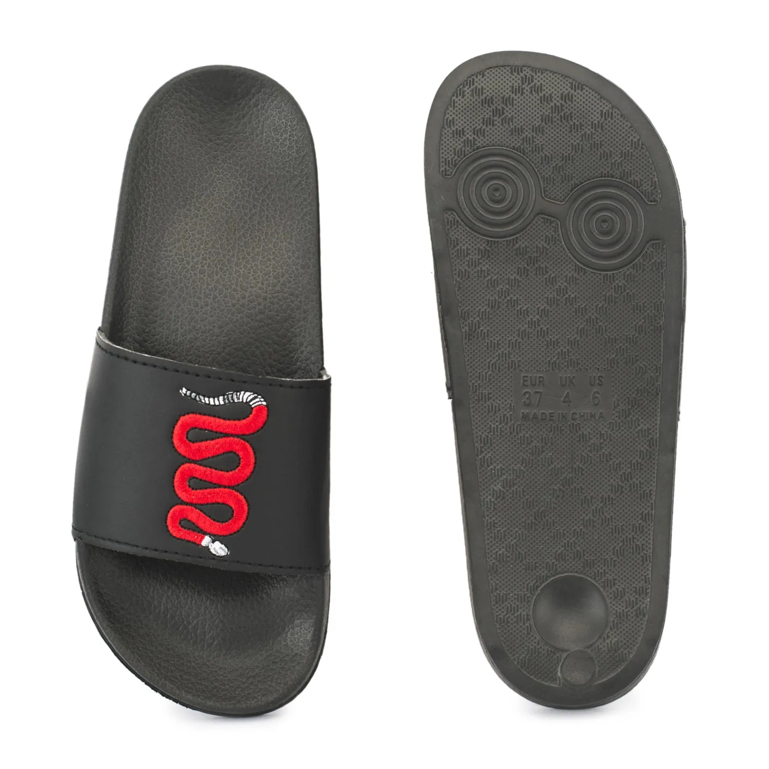 Schlupfschuhe mit Schwarz-Schlange-Stickerei