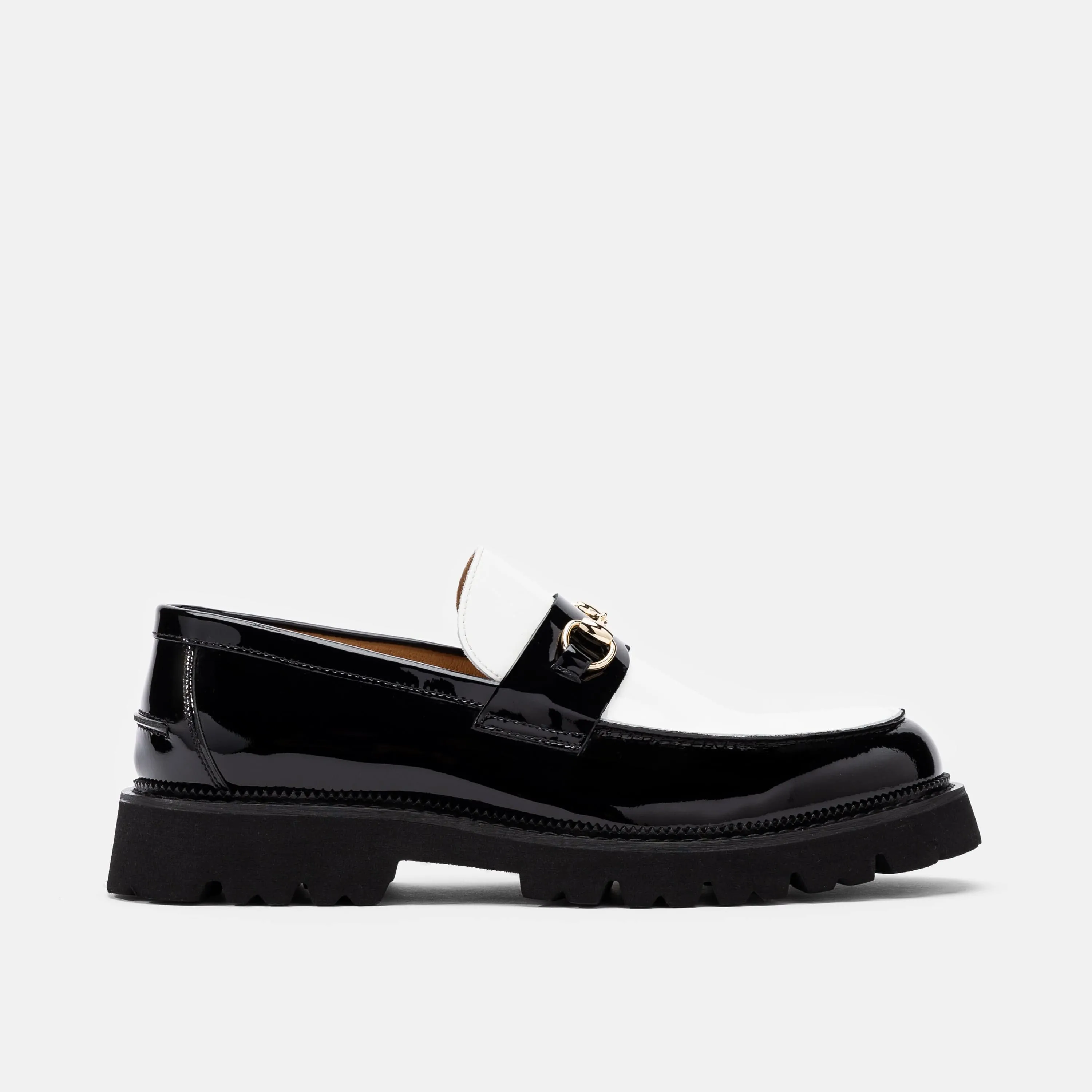 Blake Schwarz/Weiß Lackleder Lug Bit Loafers
