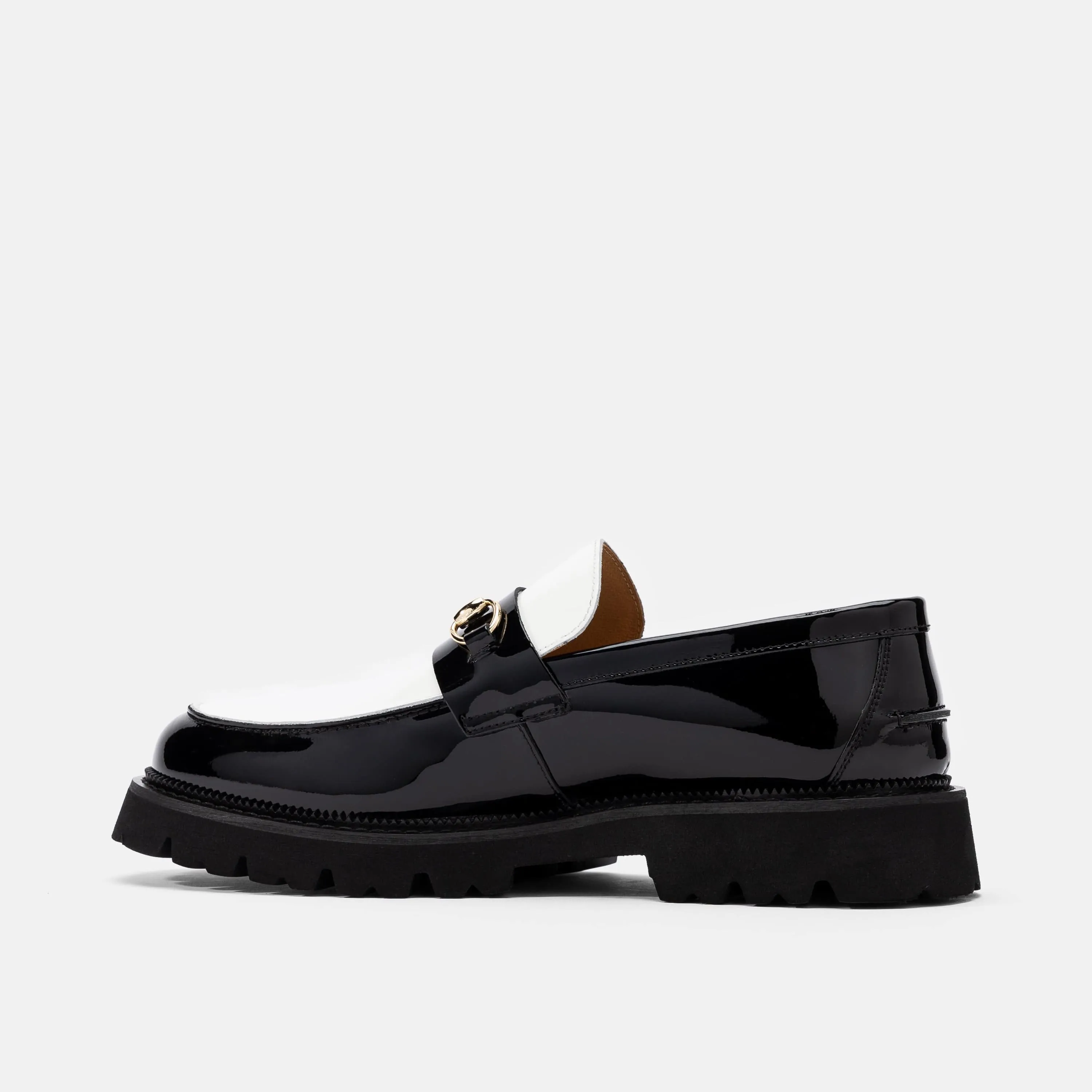 Blake Schwarz/Weiß Lackleder Lug Bit Loafers