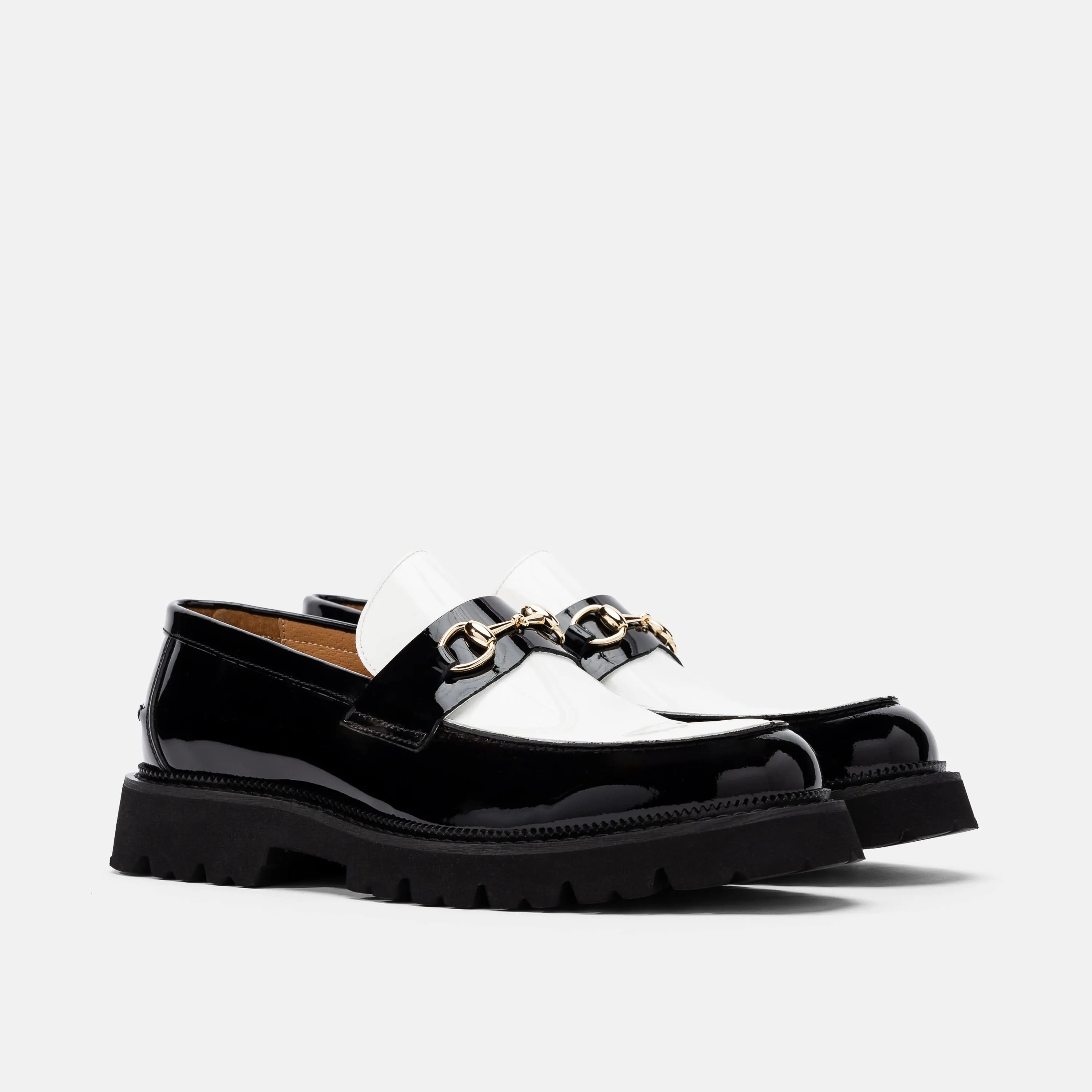 Blake Schwarz/Weiß Lackleder Lug Bit Loafers