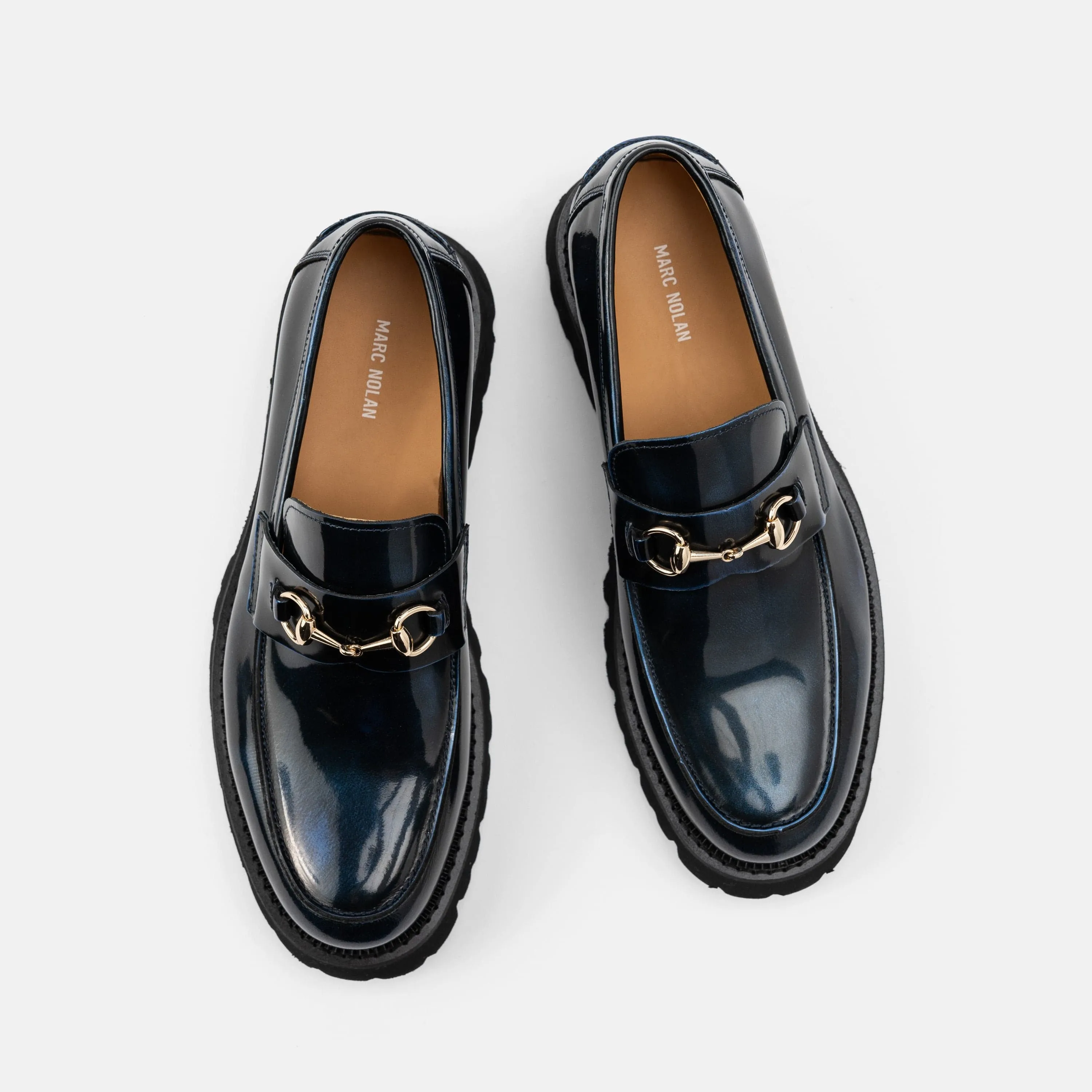 Blake Navy Lackleder Lug Bit Loafers