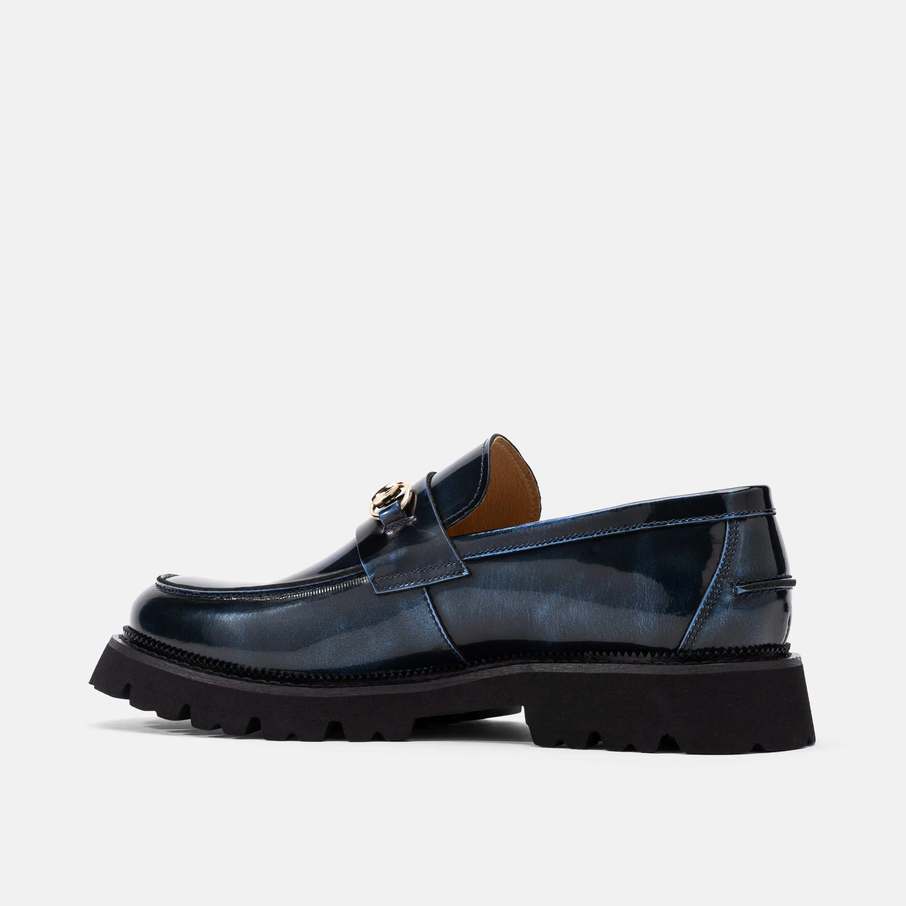 Blake Navy Lackleder Lug Bit Loafers