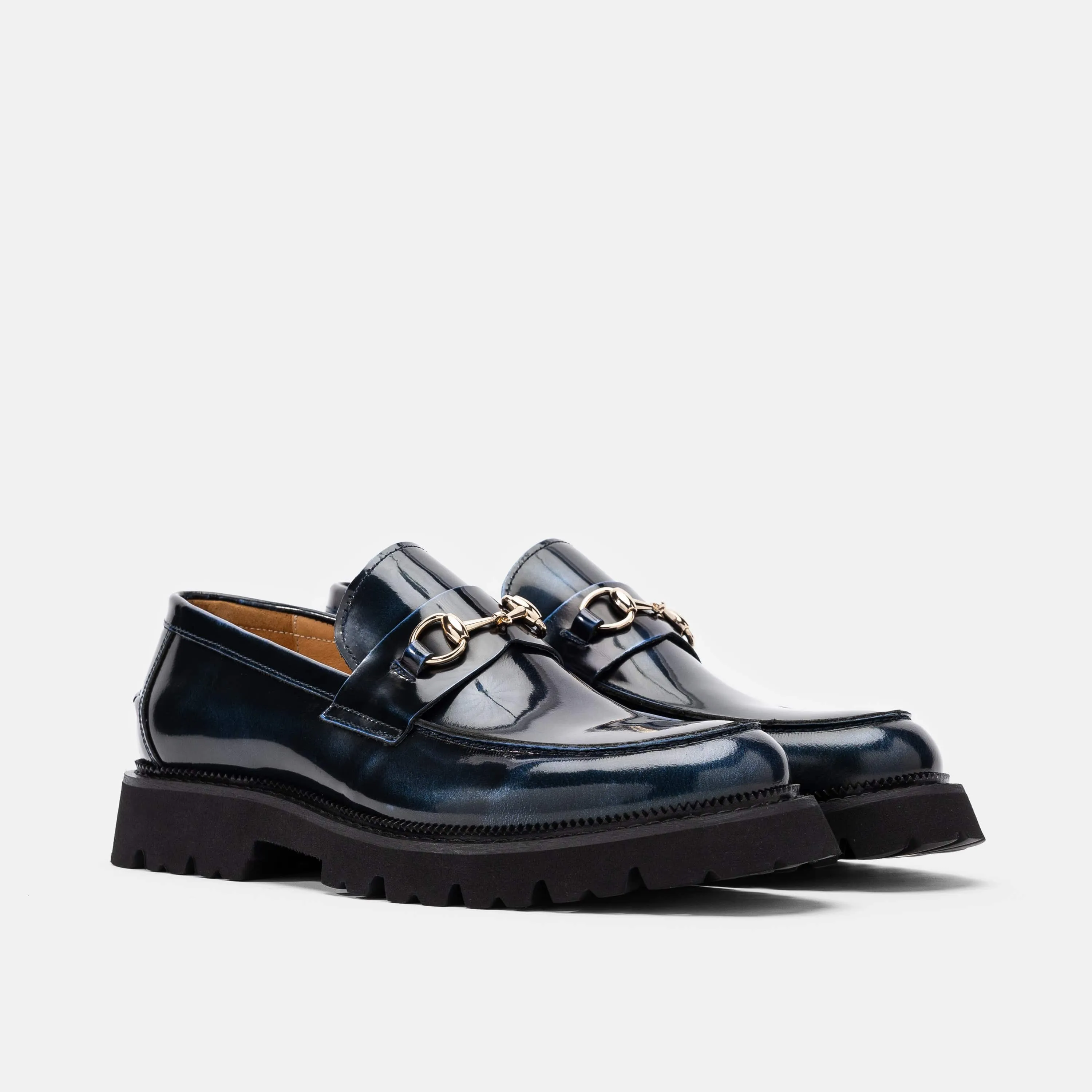 Blake Navy Lackleder Lug Bit Loafers