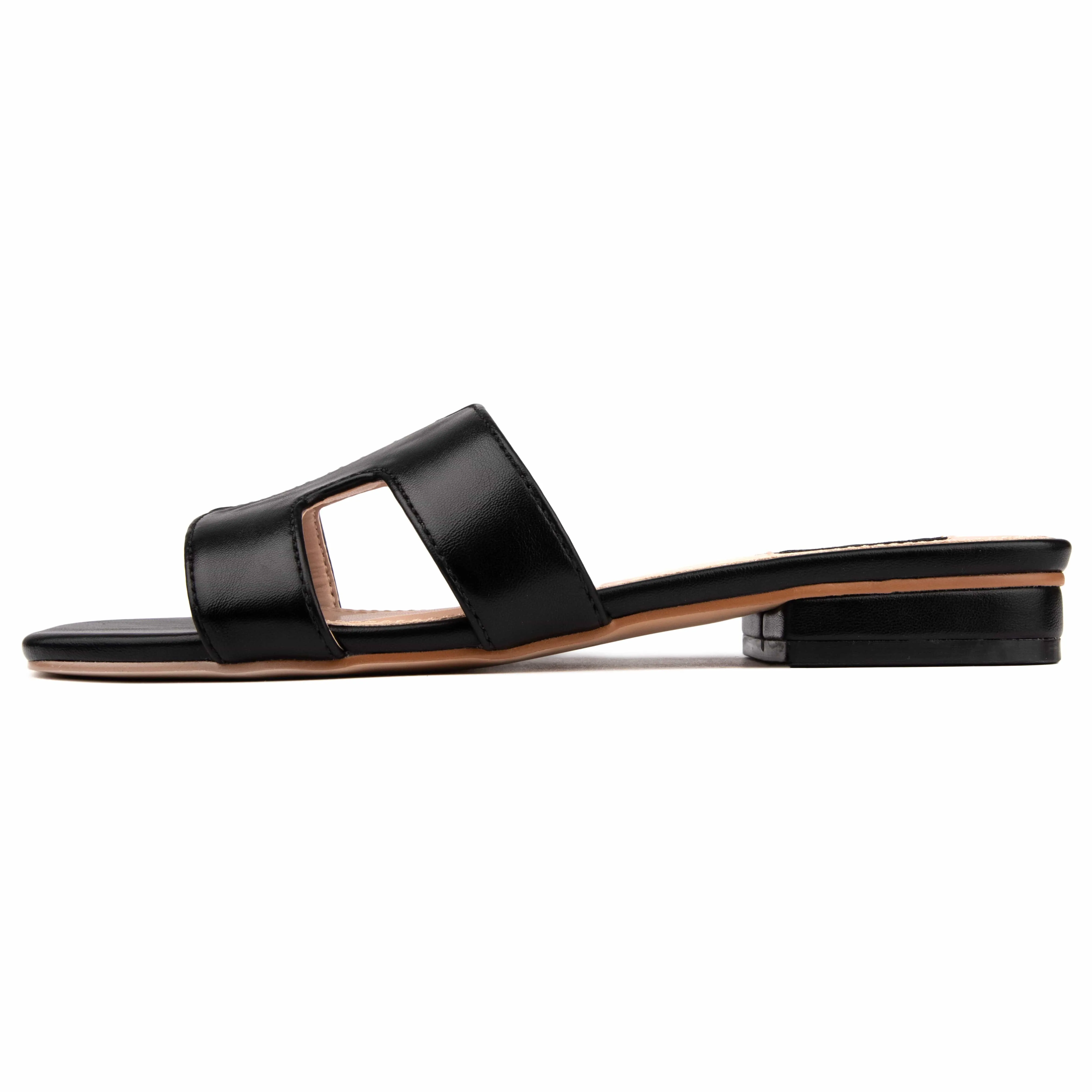 Bok Damen Vegan Leder Klassische Slider Sandalen | Schwarz