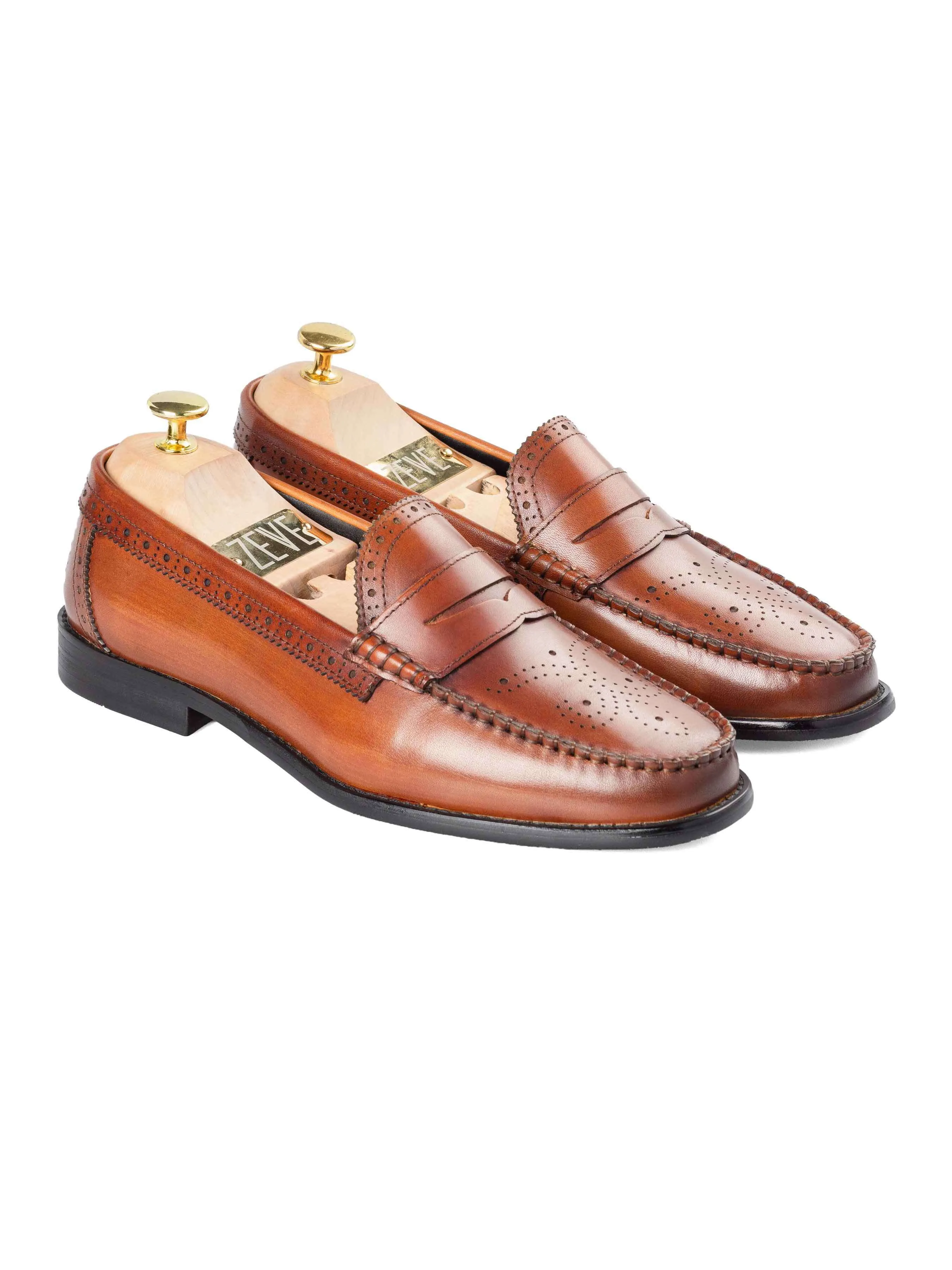Brogue Penny Loafer - Cognacbraun