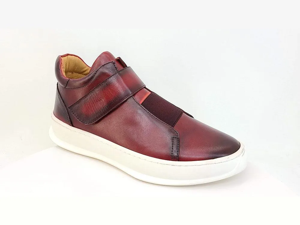 Burgunderfarbener High-Top-Sneaker aus Kalbsleder