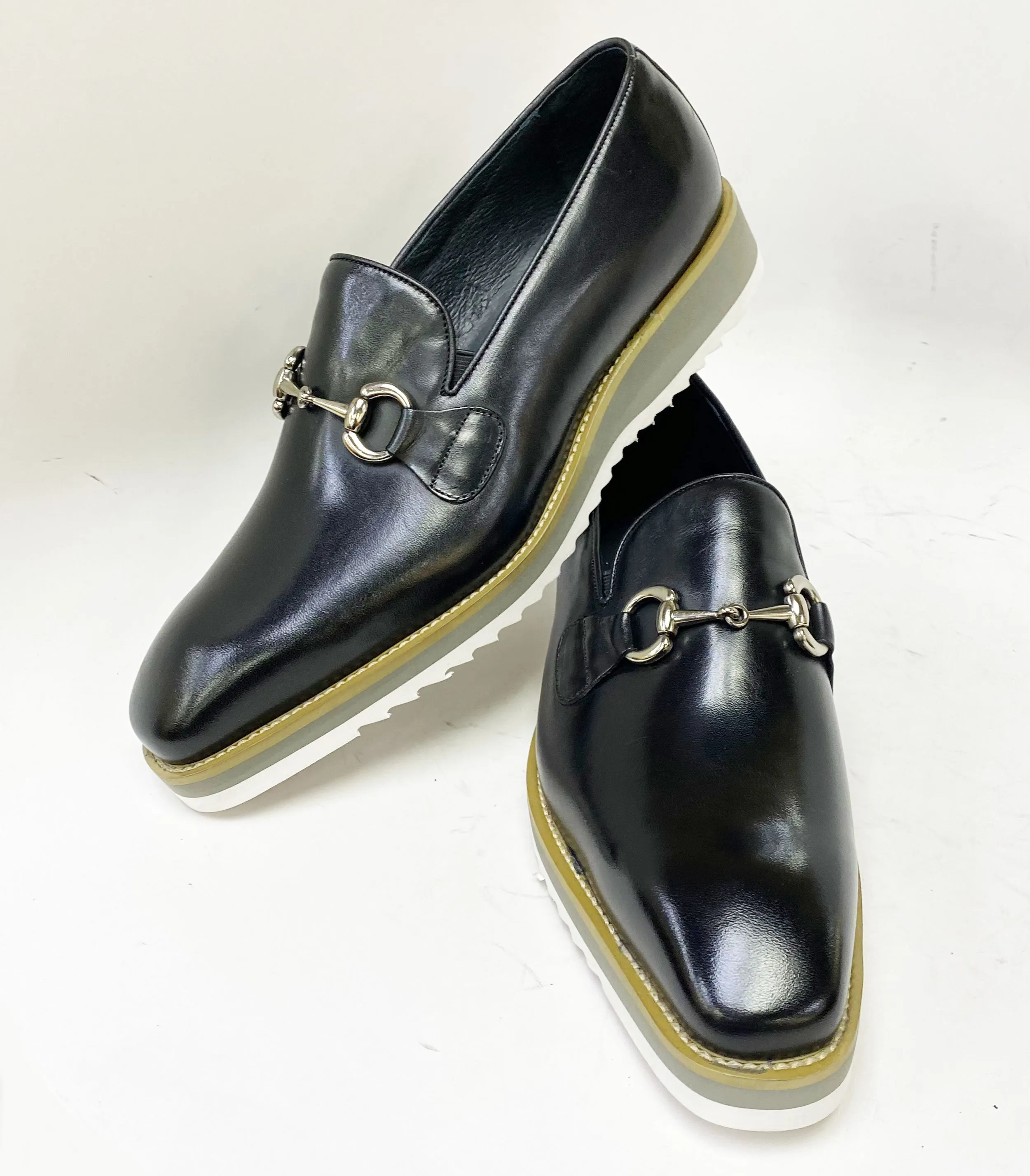 Kalbsleder-Hufeisen-Slipper Schwarz