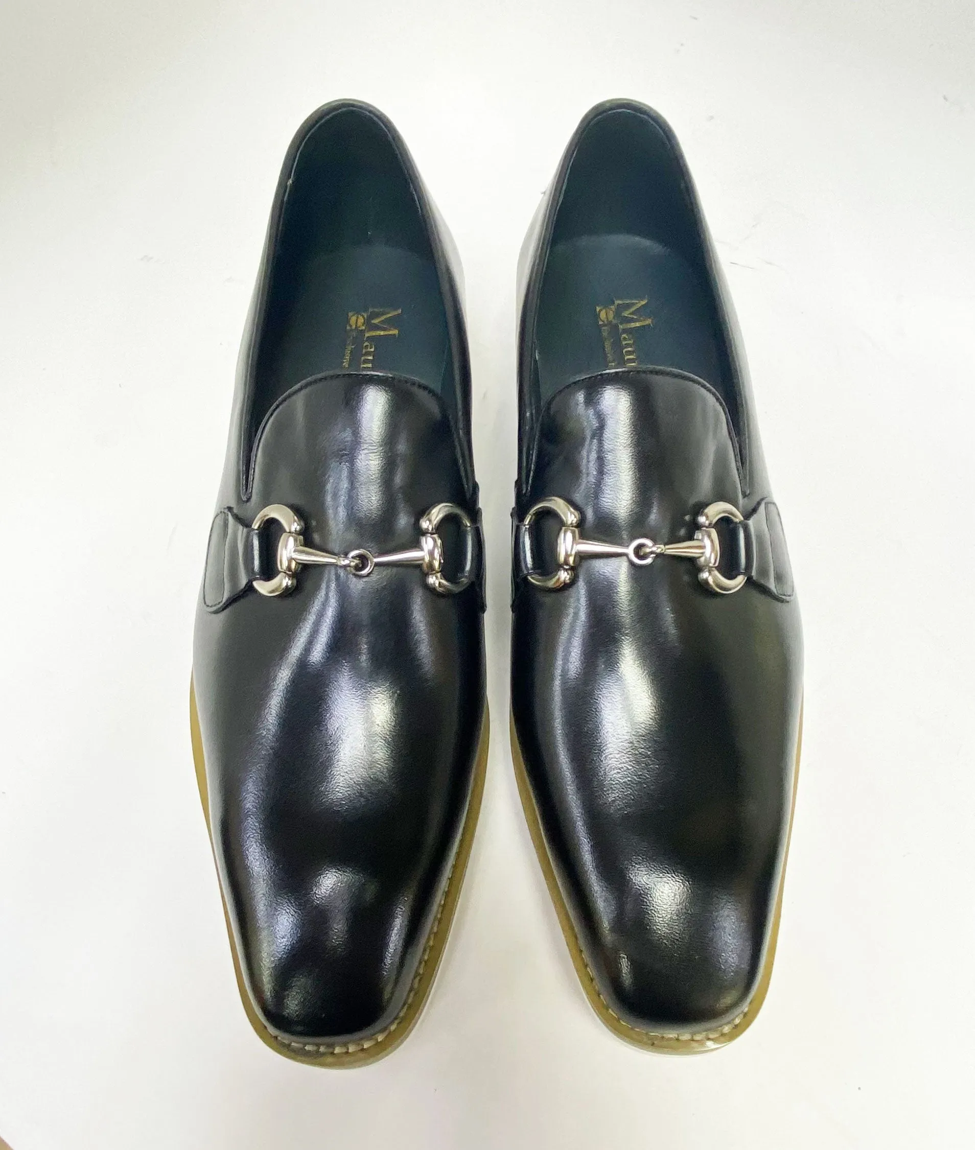 Kalbsleder-Hufeisen-Slipper Schwarz