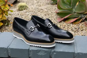 Kalbsleder-Hufeisen-Slipper Schwarz