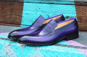 Leder-Slip-On-Penny-Loafer in Lila