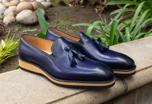 Kalbleder-Schlupfer mit Quaste Marineblau