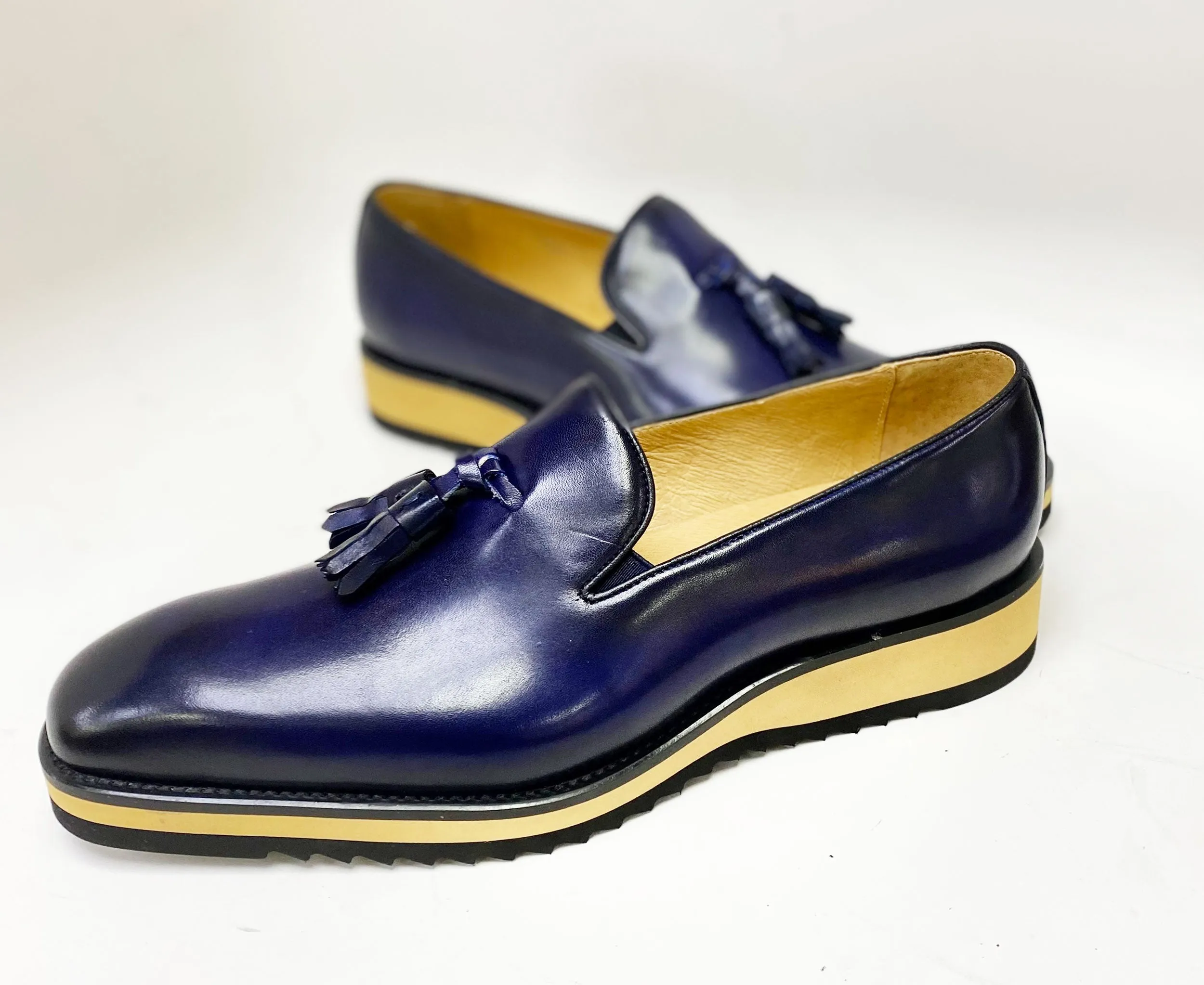 Kalbleder-Schlupfer mit Quaste Marineblau