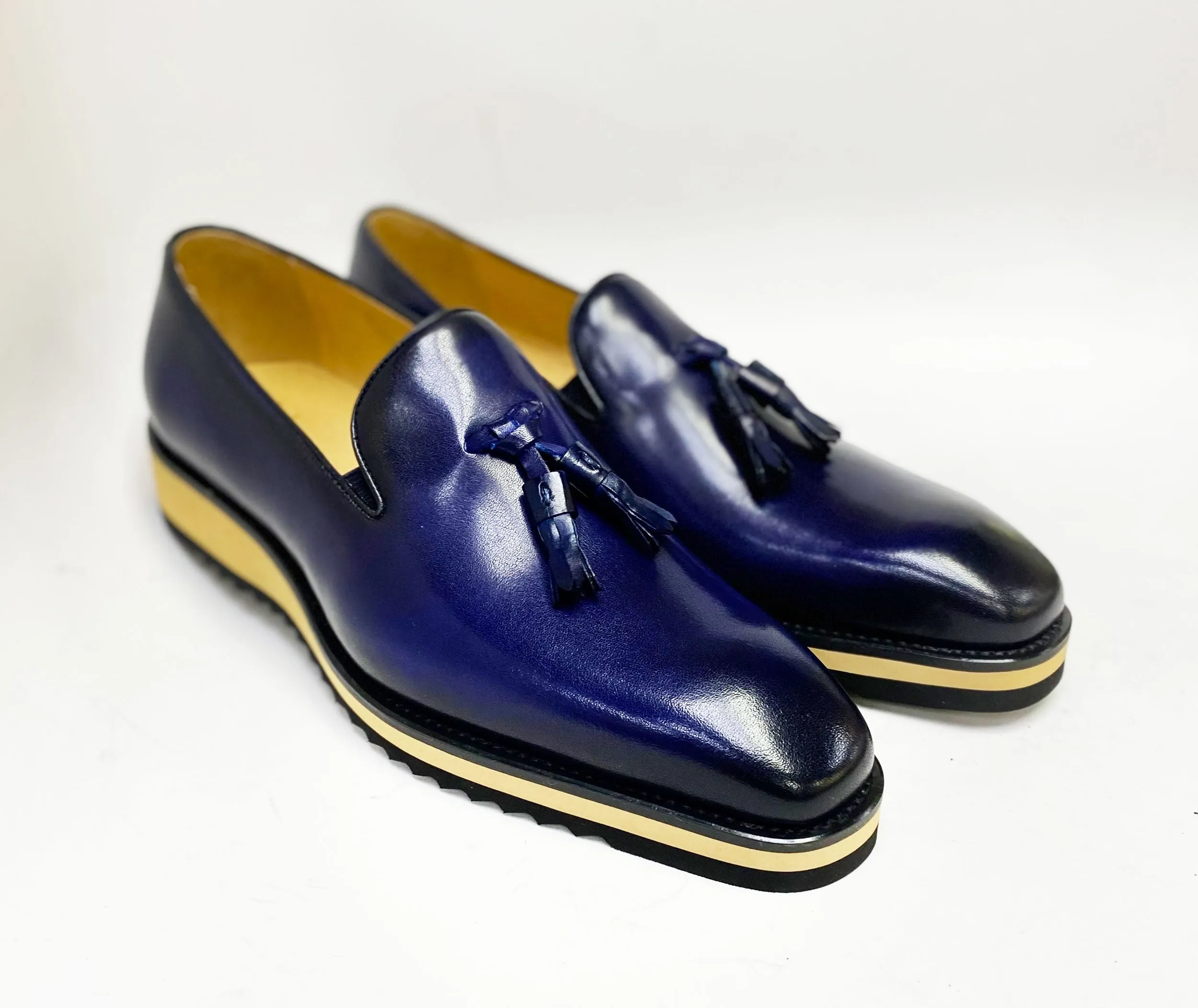 Kalbleder-Schlupfer mit Quaste Marineblau