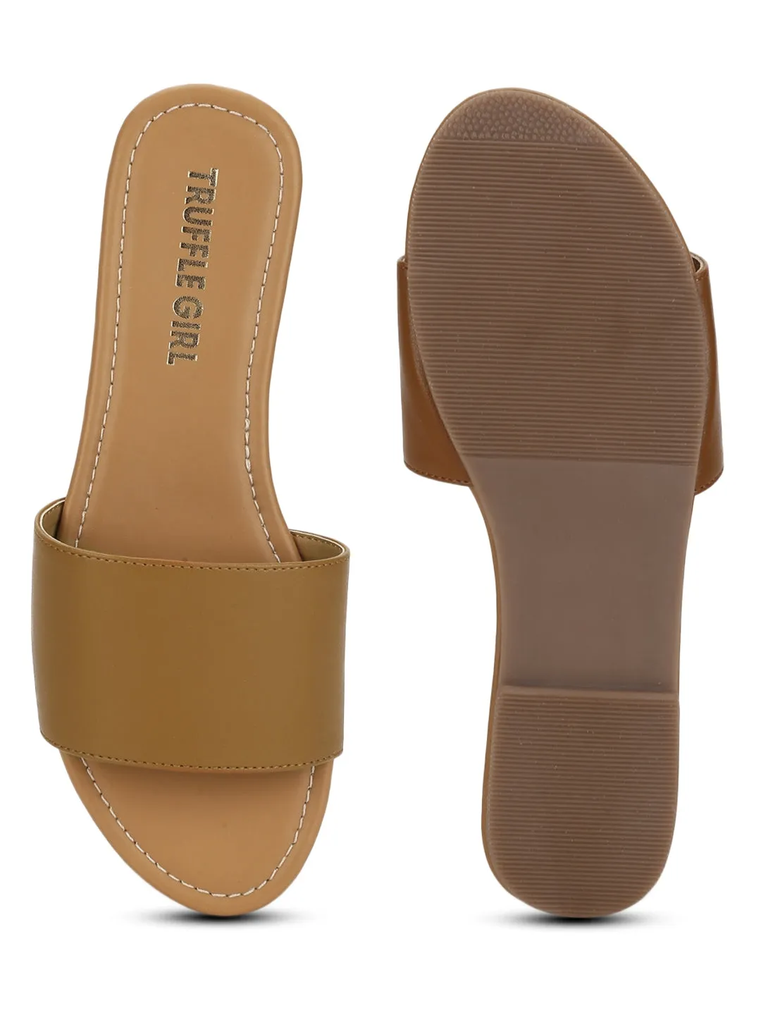 Camel PU Rutsche auf Flachen Sandalen