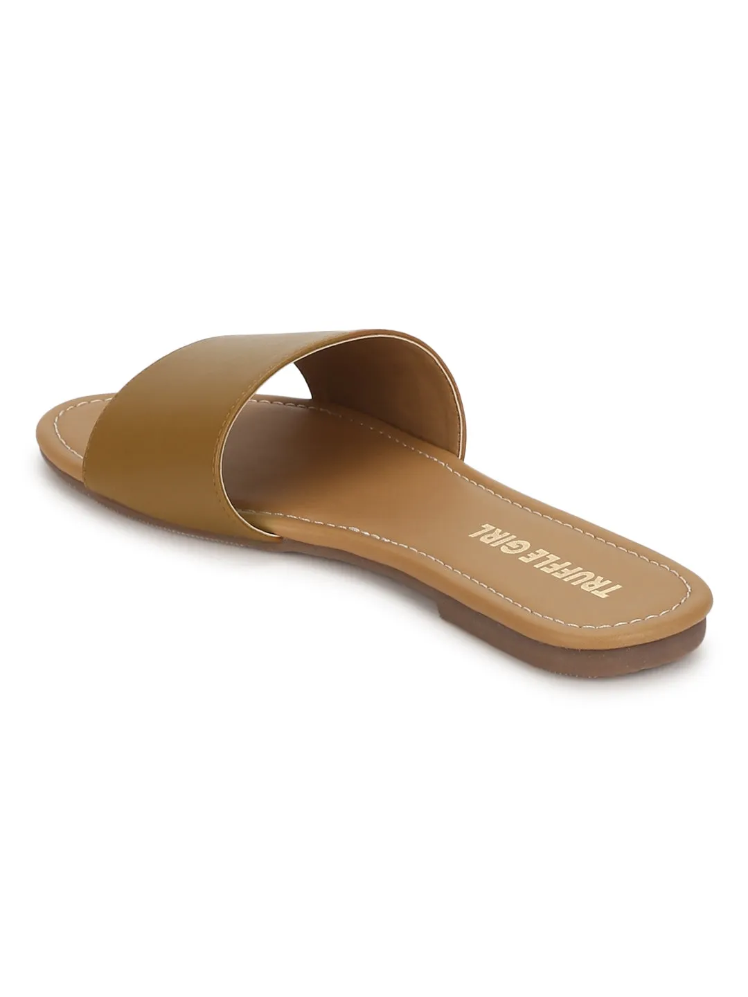 Camel PU Rutsche auf Flachen Sandalen